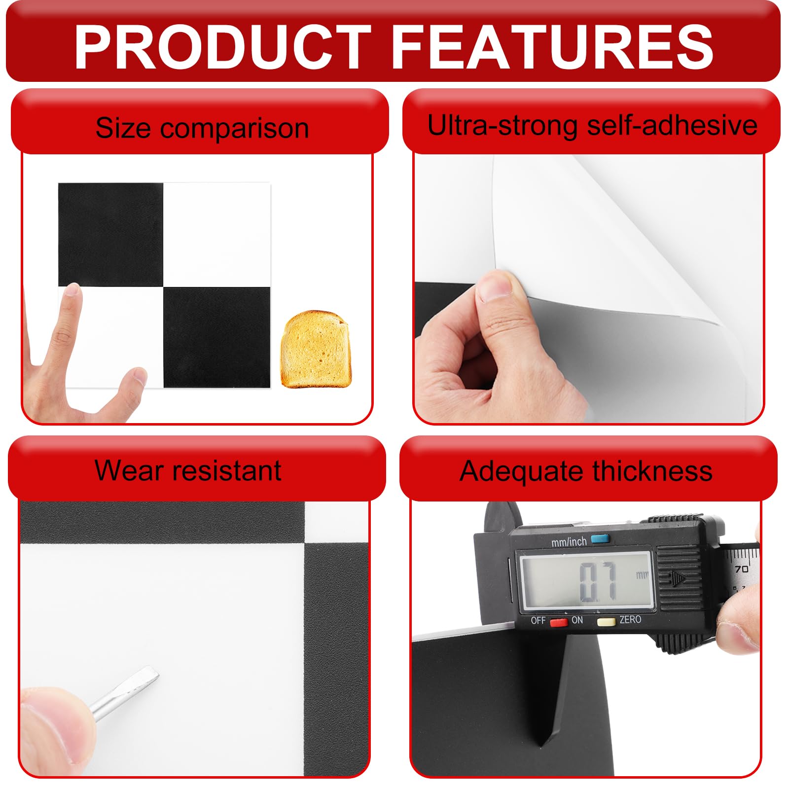 DAJAVE 20er Pack PVC Bodenbelag Selbstklebende Fliesen Vinylboden 30X30cm Schachbrett (Gesamtansicht: 6,00m x 6,00m) Vinyl-Boden für Küche, Vinyl Bodenaufkleber (Schwarz-Weiß)