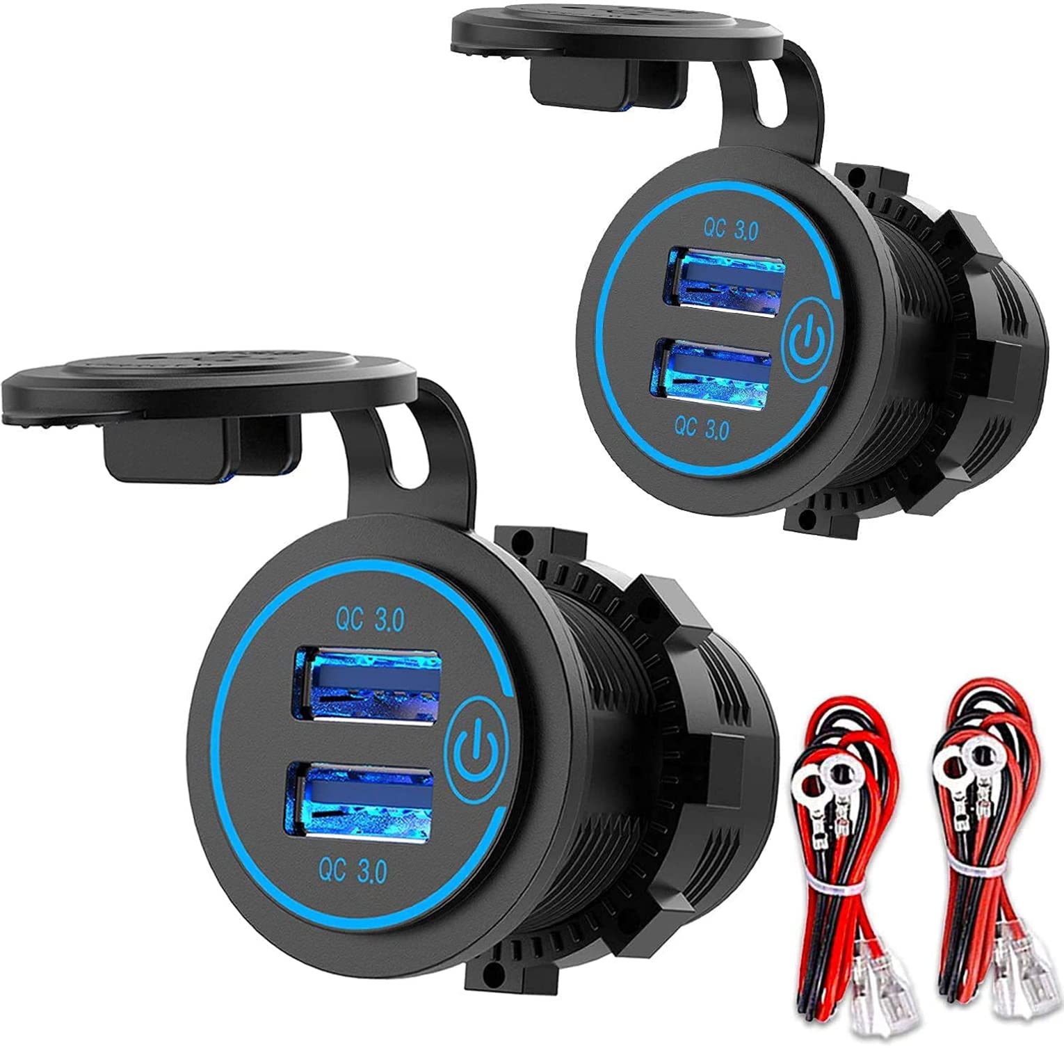 ELECDON USB Outlet, Quick Charge 3.0 Dual USB Power Outlet 12V with Touch Switch, Waterproof 12V/24V Fast Charge USB Charger Socket DIY Kit for Car Boat Marine Bus Truck Golf Cart RV Motorcycle 2 Pack