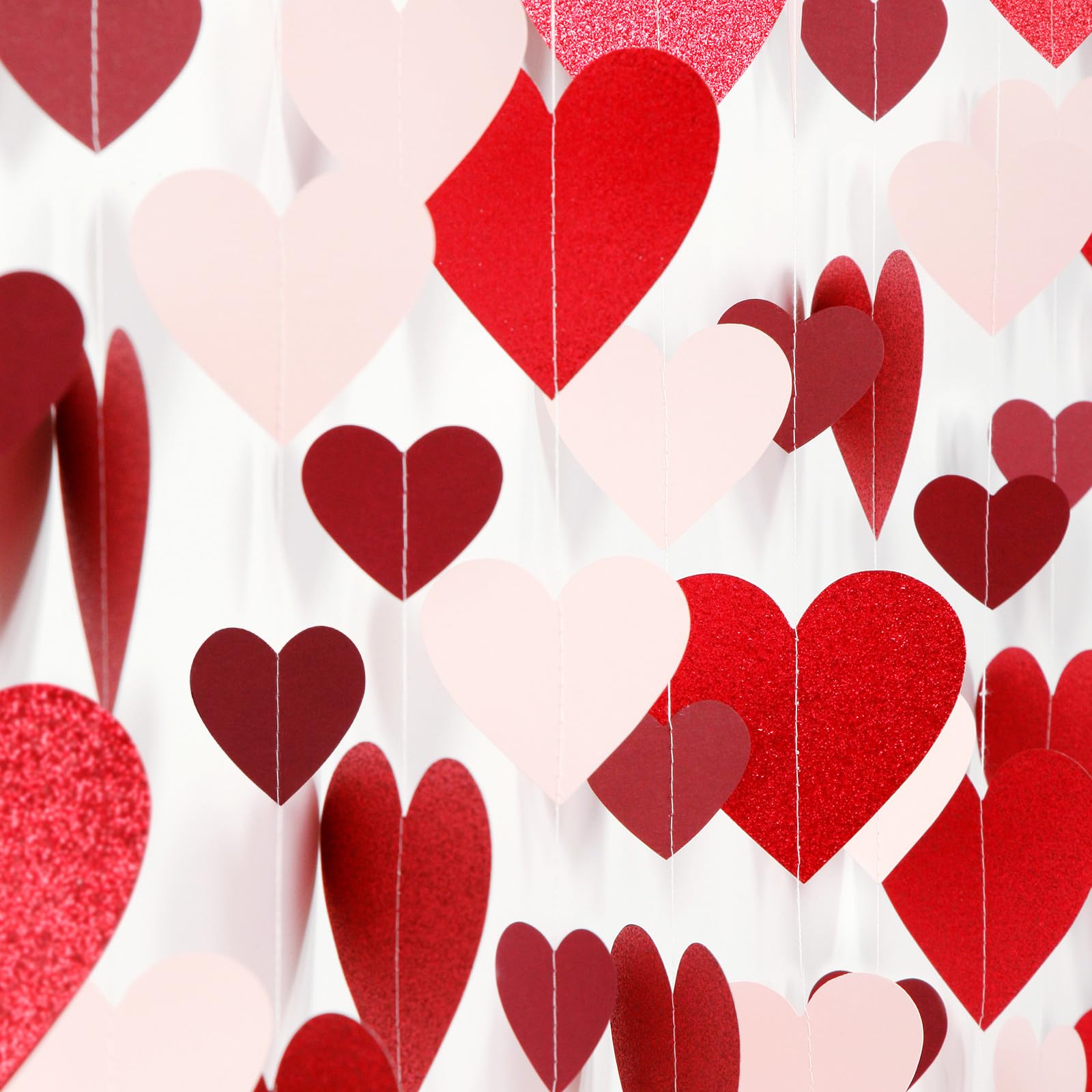 Pink Burgundy-Red Valentines-Day Party-Decorations Garland - 52Ft Proposal Special Night Galentines Heart Paper Streamers Banner,Bachelorette Bridal
