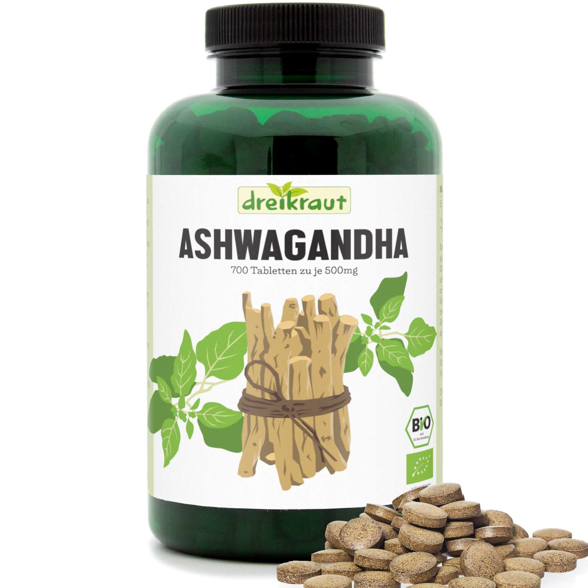 Bio-Ashwaganda von dreikraut, 100% reines Wurzelpulver, 2000 mg Tagesdosis, 700 Presslinge Tabletten, Vorrat für 175 Tage, frei von Zusätzen (Packung mit 2)