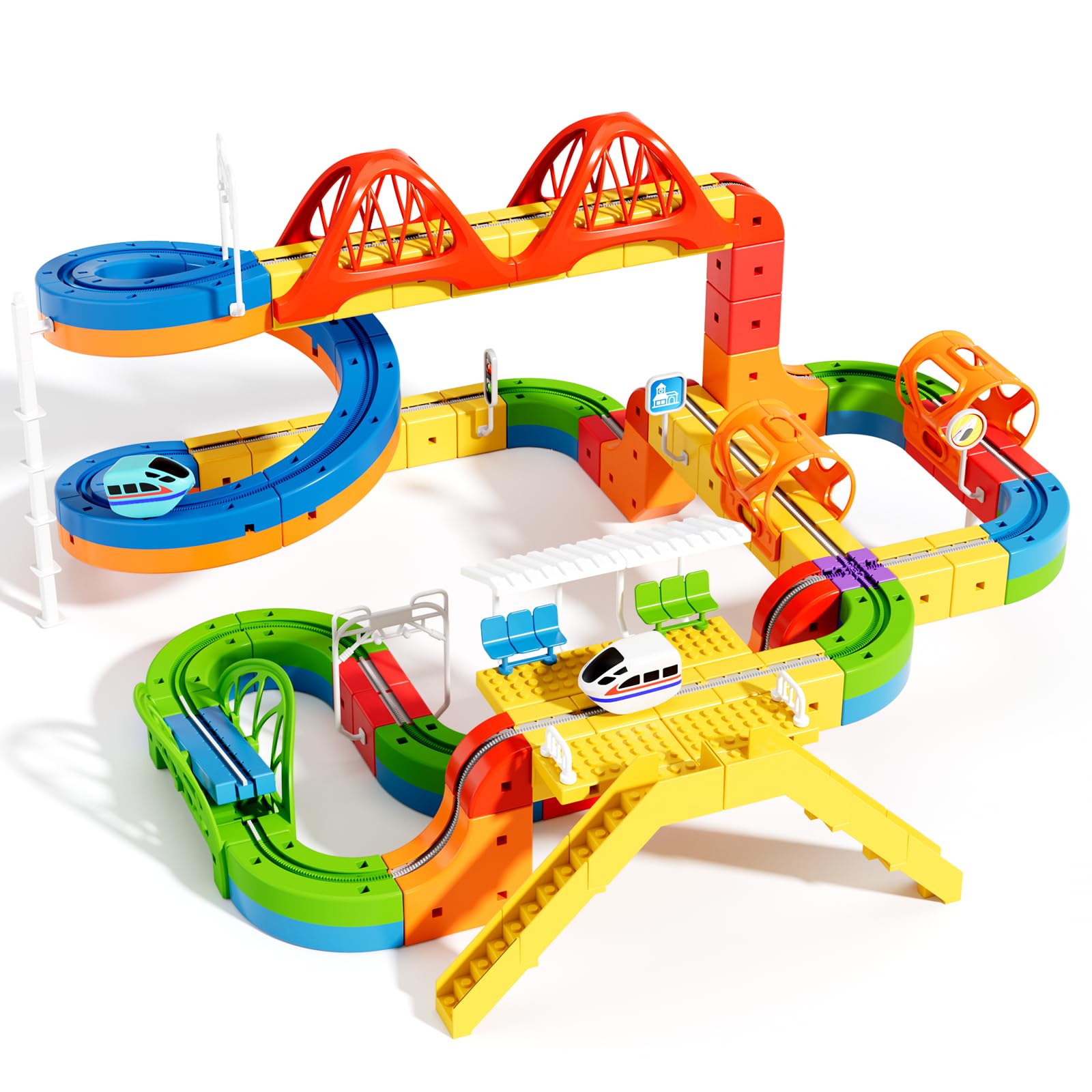 135 pcs KlickRail Electric Train Set Race Track for 3 4 5 6 7 8 Years Old