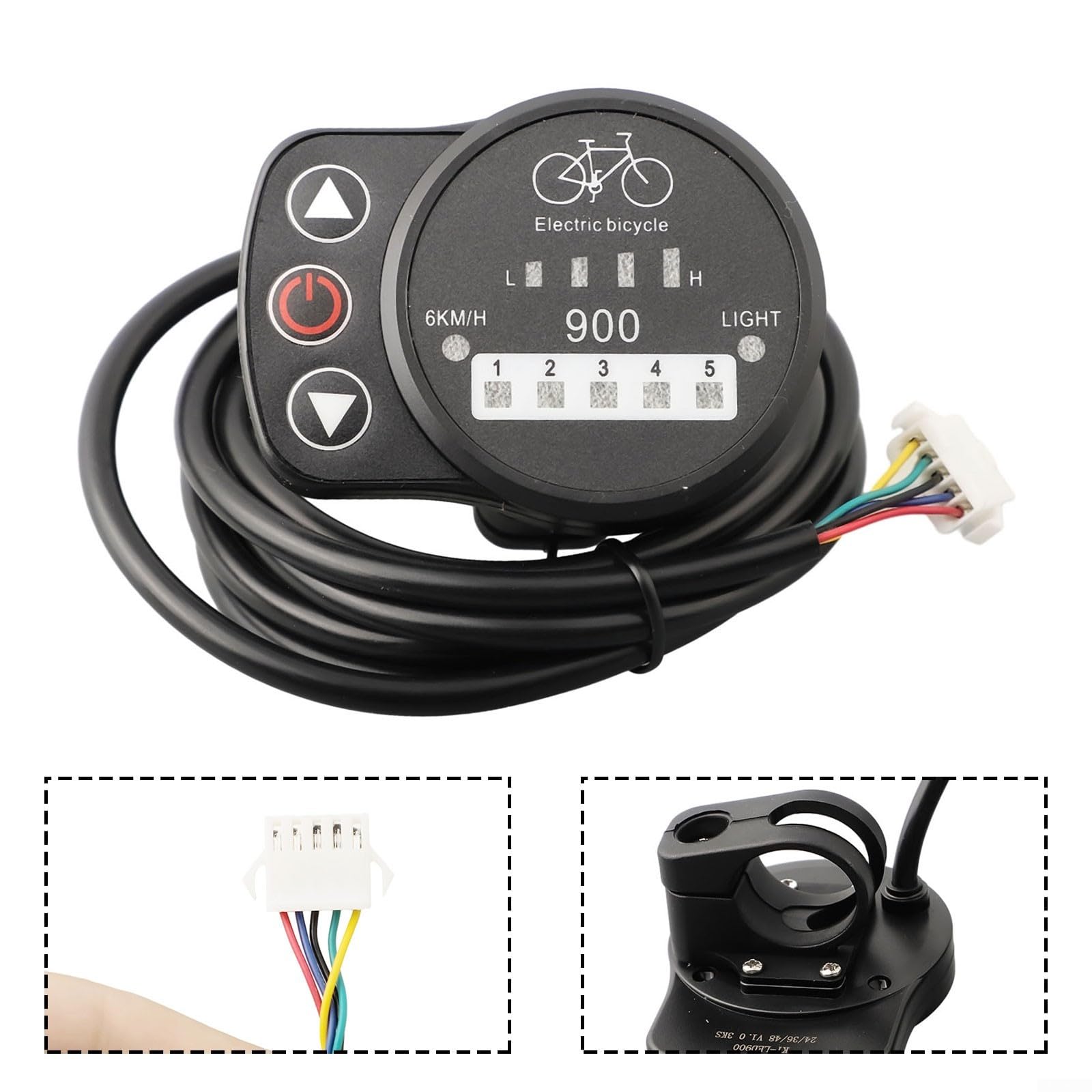 LED900S Pannello di controllo per bici elettrica per sistema KT 24 V 36 V 48 V con 5 modalità di assistenza e 6 km/h Walk Aid, 22,2 mm Bar Mount Display LCD per ciclismo