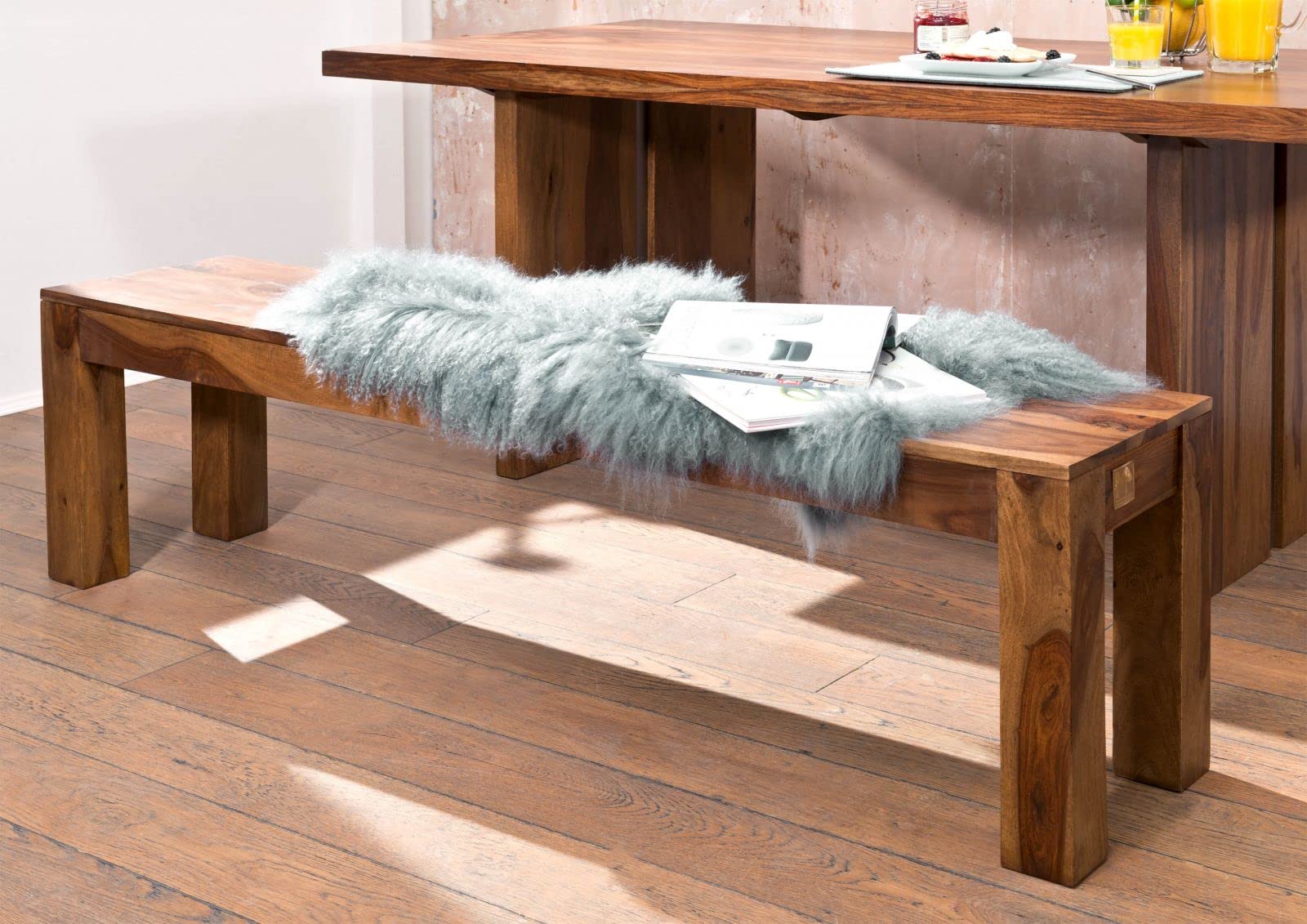 MASSIVMOEBEL24.DE Sydney #129 Panca in Legno di sheesham - Laccato/Noble Unique 160x35x45