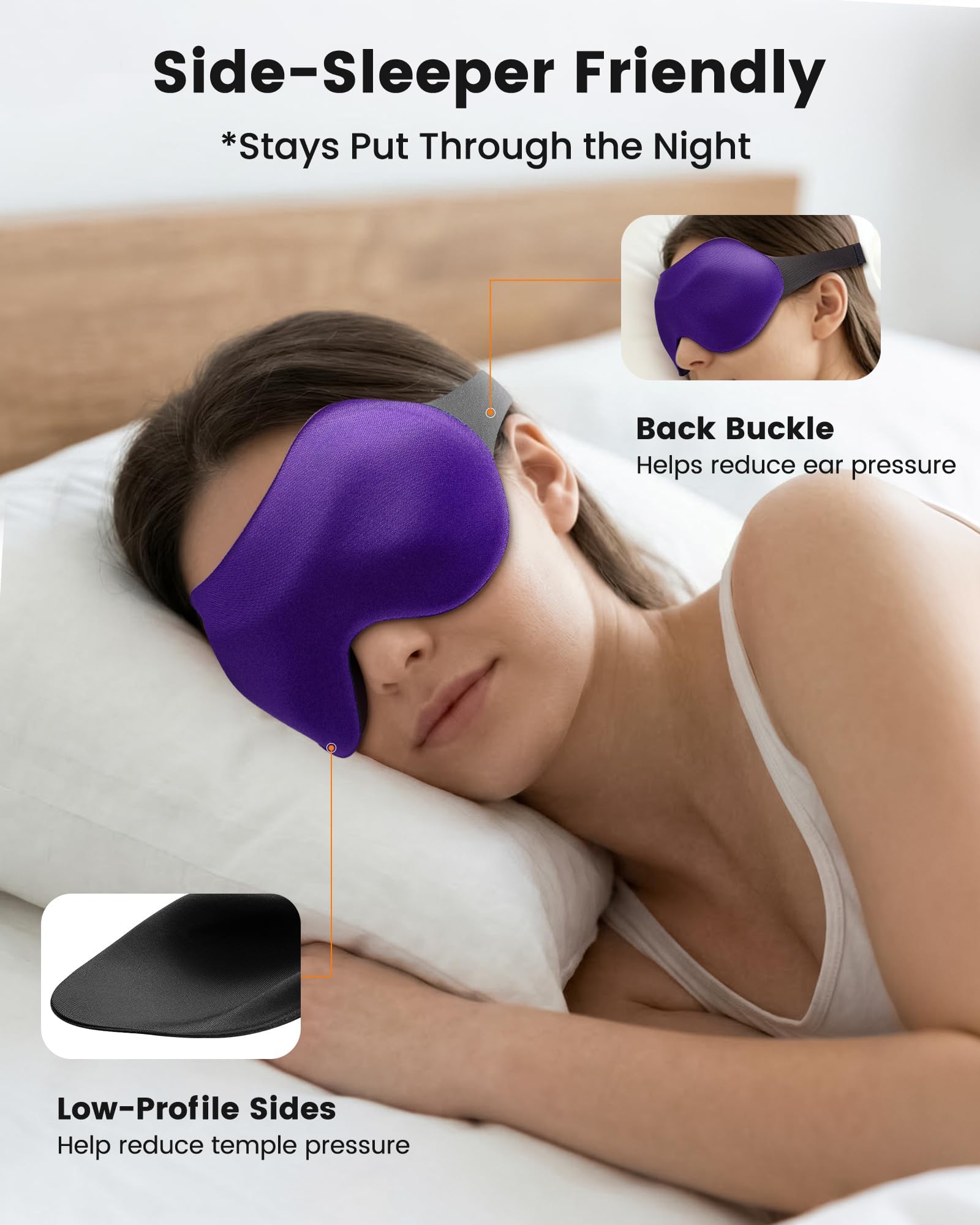 Paquete de 3 máscaras de dormir para dormir de lado, máscara de ojos 3D opaca para dormir, cero presión ocular, apto para pestañas, cubierta suave ajustable para mujeres y hombres, para viajes | 3D cero presión ocular, apto para pestañas, ajustable, suave