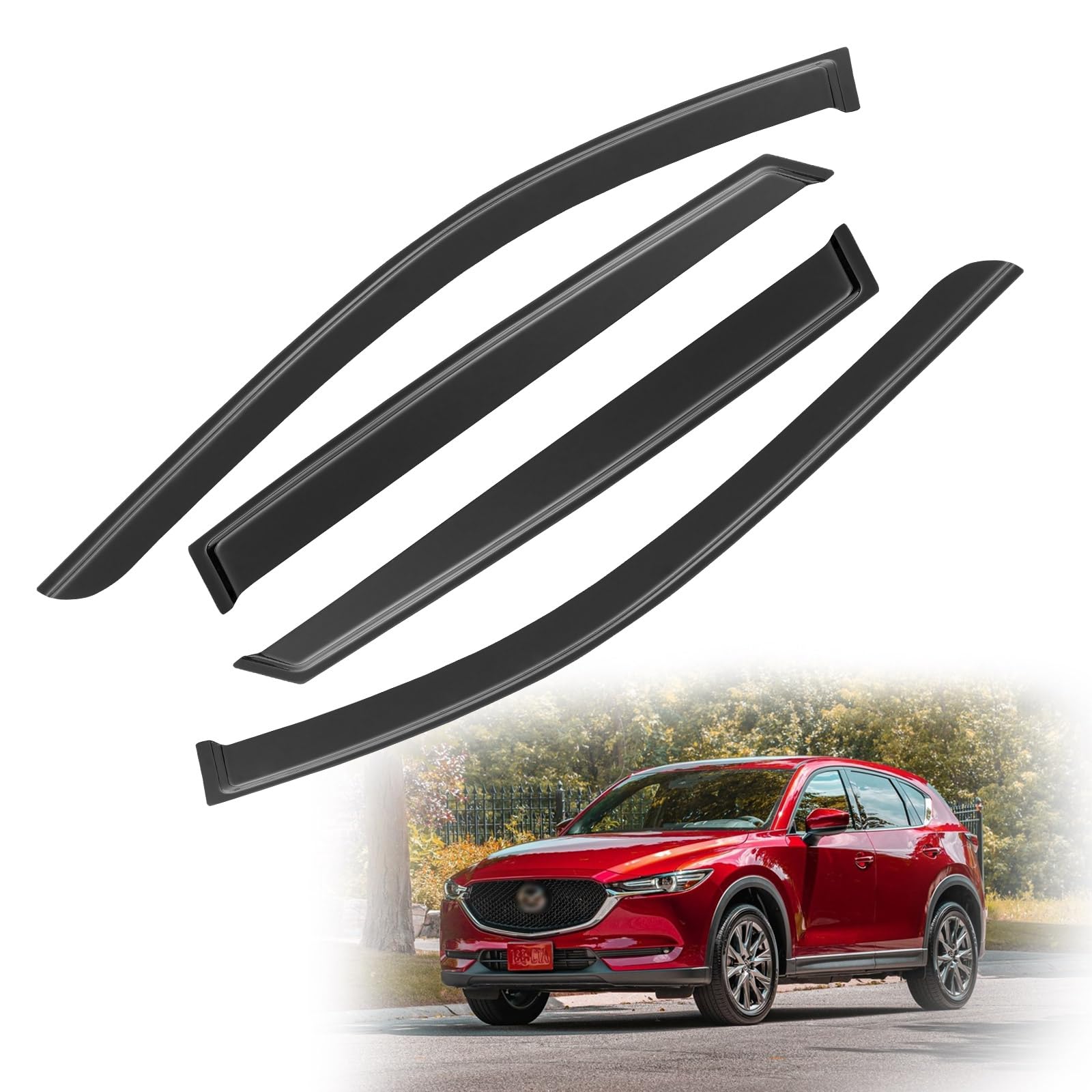 Window Rain Guards for Mazda CX-5 CX5 2017-2024, Tape-on Window Visors Wind Deflectors Shade Vent Visors Sun Rain Shield 2018 2019 2020 2021 2022 2023, 4PCS