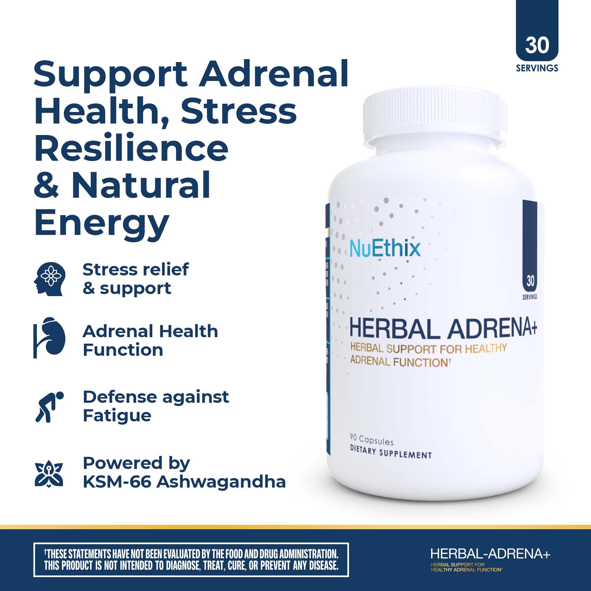 NuEthix Formulations Herbal Adrena+, Adrenal Support Supplements for Women & Men, Cortisol Support, Improve Energy Levels & Mood, Includes Cordyceps & Ashwagandha, Non-GMO, Gluten Free, 30 Servings — Amazon image 2