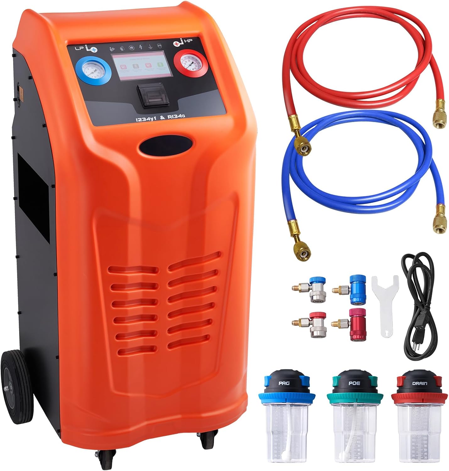 Happybuy Fully Automatic Refrigerant Recovery Machine for R134A+R1234YF – Dual Cylinder AC Recovery Kit with Electronic Scale, Compressor, Recovery Tank, HVAC Tool