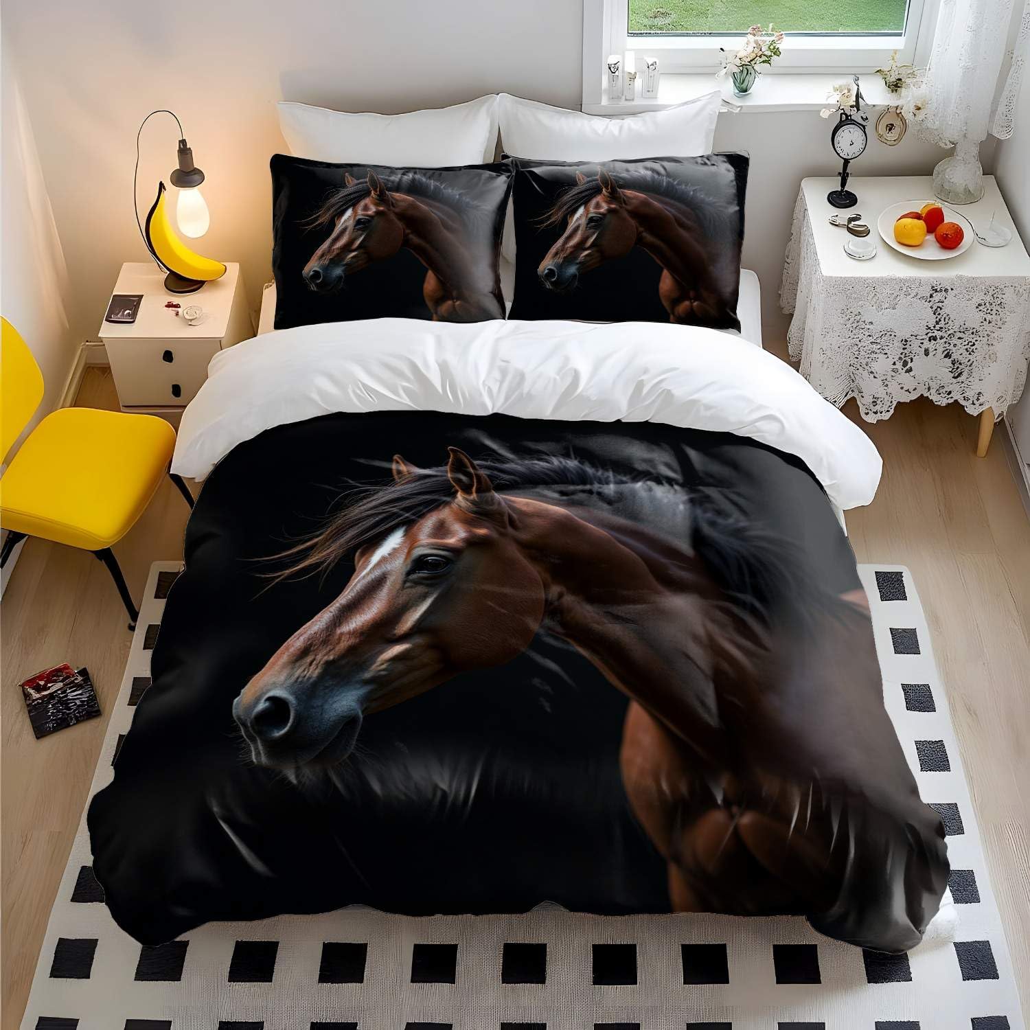 Parure de lit tête de cheval anti-plis pour un lit simple toujours impeccable