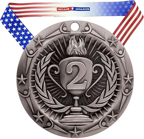 Decade Awards Medalla grabada de clase mundial, medallón olímpico WCM de 3 pulgadas de ancho con estrellas y rayas, bandera estadounidense, cinta de