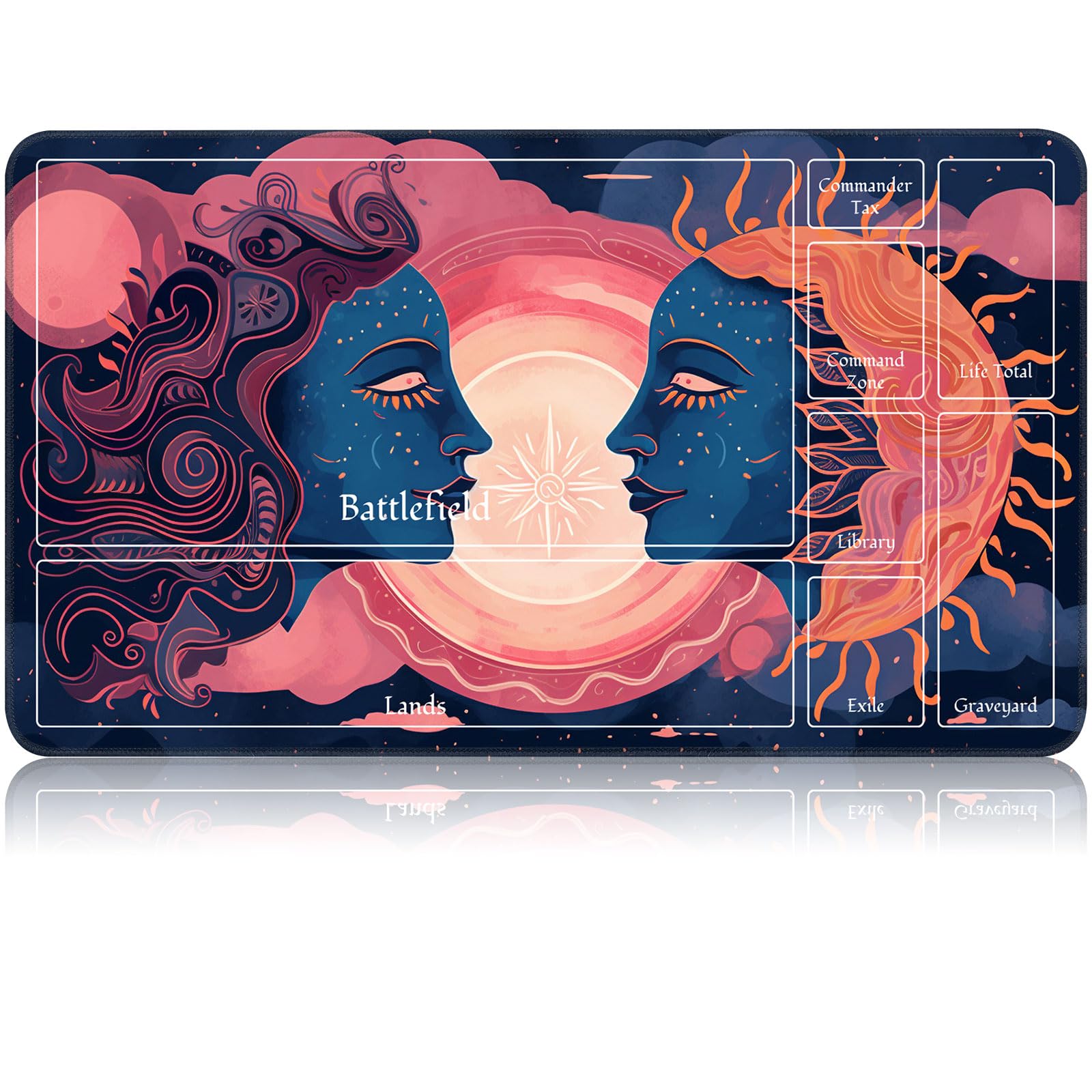 for MTG Game Playmat, for Magic TCG Rubber Play mat,Tabletop Card Playmats with Smooth Surface,Trading Card Inked Game Mat with New Zones,Battle Game,Art Sun and Moon