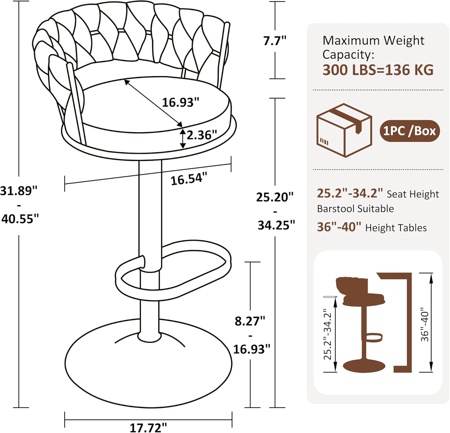 Single Bar Stool Kitchen Counter Height Chair Barstool Modern Green | Chenille fabric upholstered seat with woven back, Farmhouse swivel adjustable bar islands chair metal leg & large footrest