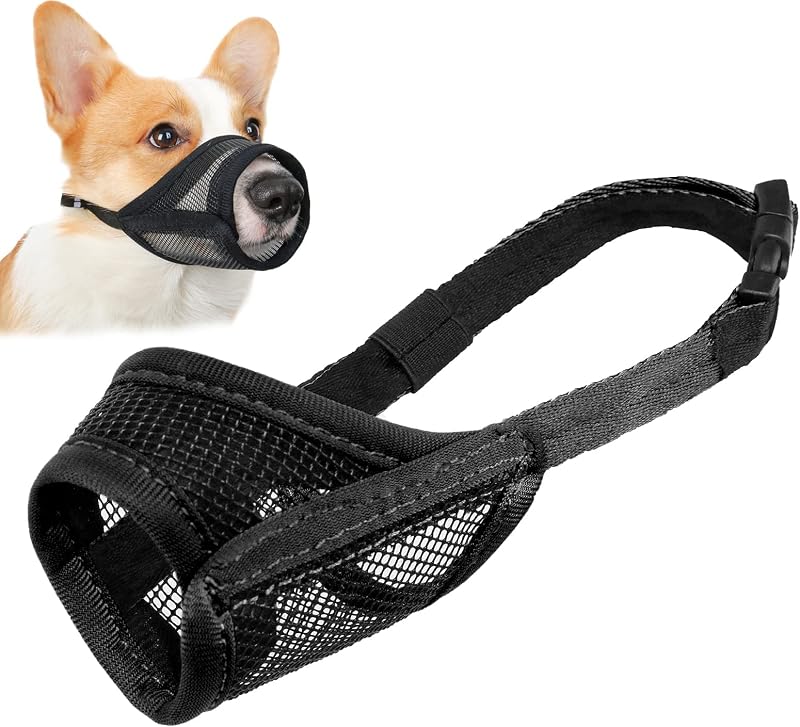 Focinheira de malha ventilada LUCKYPAW para cães pequenos, preta, tamanho S