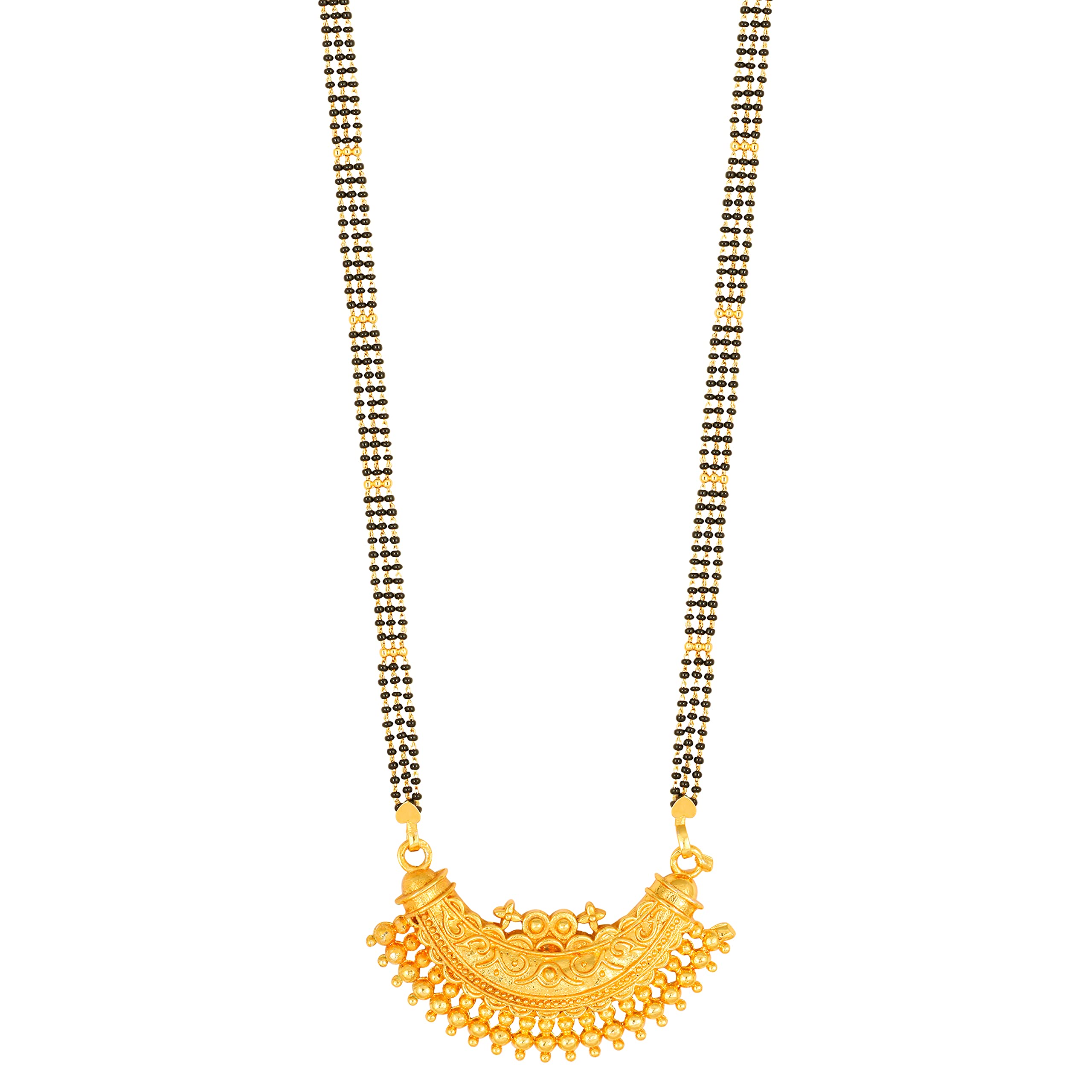 MEENAZ Mangalsutra For Women Girls Ladies Temple South Indian Traditional 1 Gram Gold Stylish Maharashtrian Long Double Chain Wati Mangal sutra Pendant Tanmaniya Black golden Nallapusalu Chains-738