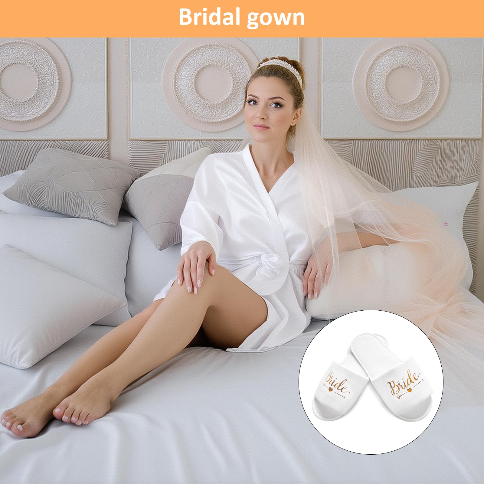 Bride szlafrok damski, szlafrok kąpielowy, satynowy, kimono z dekoltem w kształcie litery V, bielizna nocna z kapciami na wesele, dekoracja imprezowa