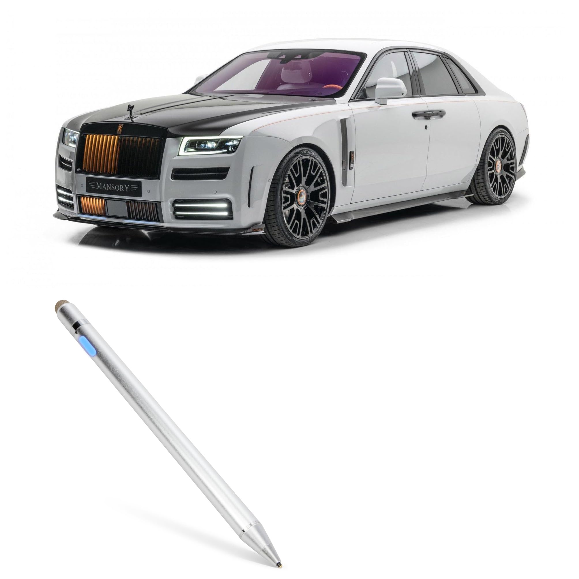 BoxWave Stylus Pen Compatible with Rolls-Royce 2024 Ghost Display (12.3 in) - AccuPoint Active Stylus, Electronic Stylus with Ultra Fine Tip - Metallic Silver