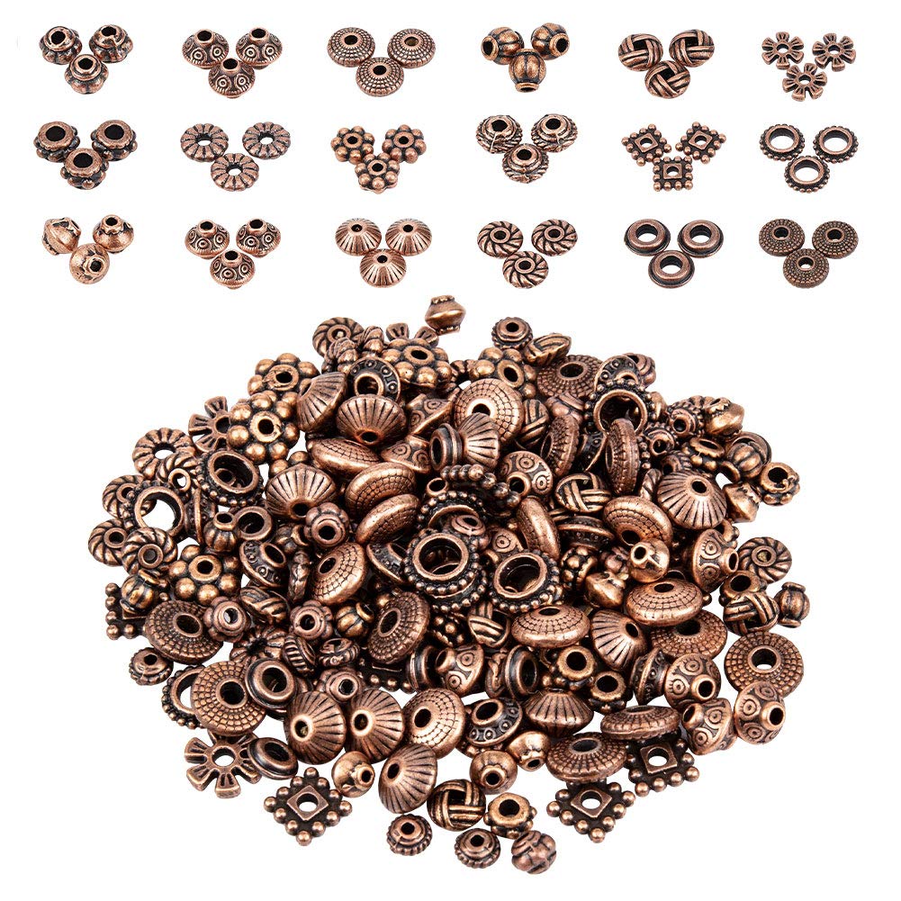 PH PandaHall540pcs 18 Styles Red Copper Tibetan Alloy Spacer Beads Jewelry Findings Accessories for Bracelet Necklace Jewelry Making