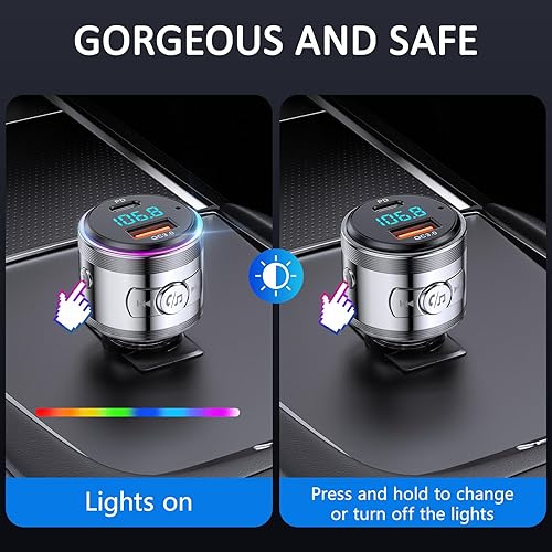 Miniatura 7 de LENCENT Adaptador Bluetooth para automóvil, transmisor FM Bluetooth 5.3 de metal completo con música de alta fidelidad, llamadas claras, cargador