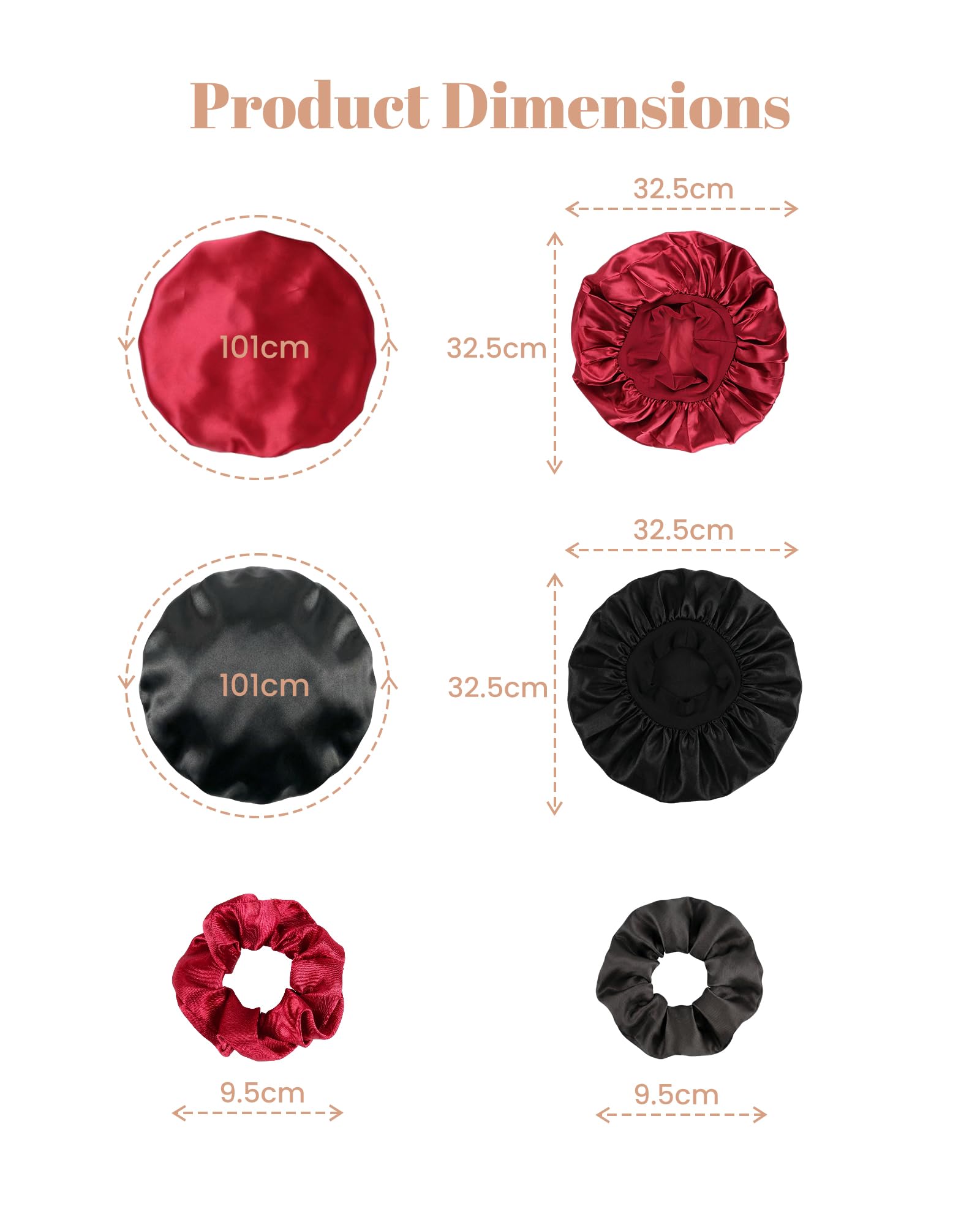 lulir Gorro de Seda para Dormir 2 Piezas - Gorro Saten Pelo Rizado con 2 Coleteros, Silk Bonnet Ajustable con Banda Elástica, Suave Antifrizz Cuidado del Cabello, para Mujer y Niña — view 2