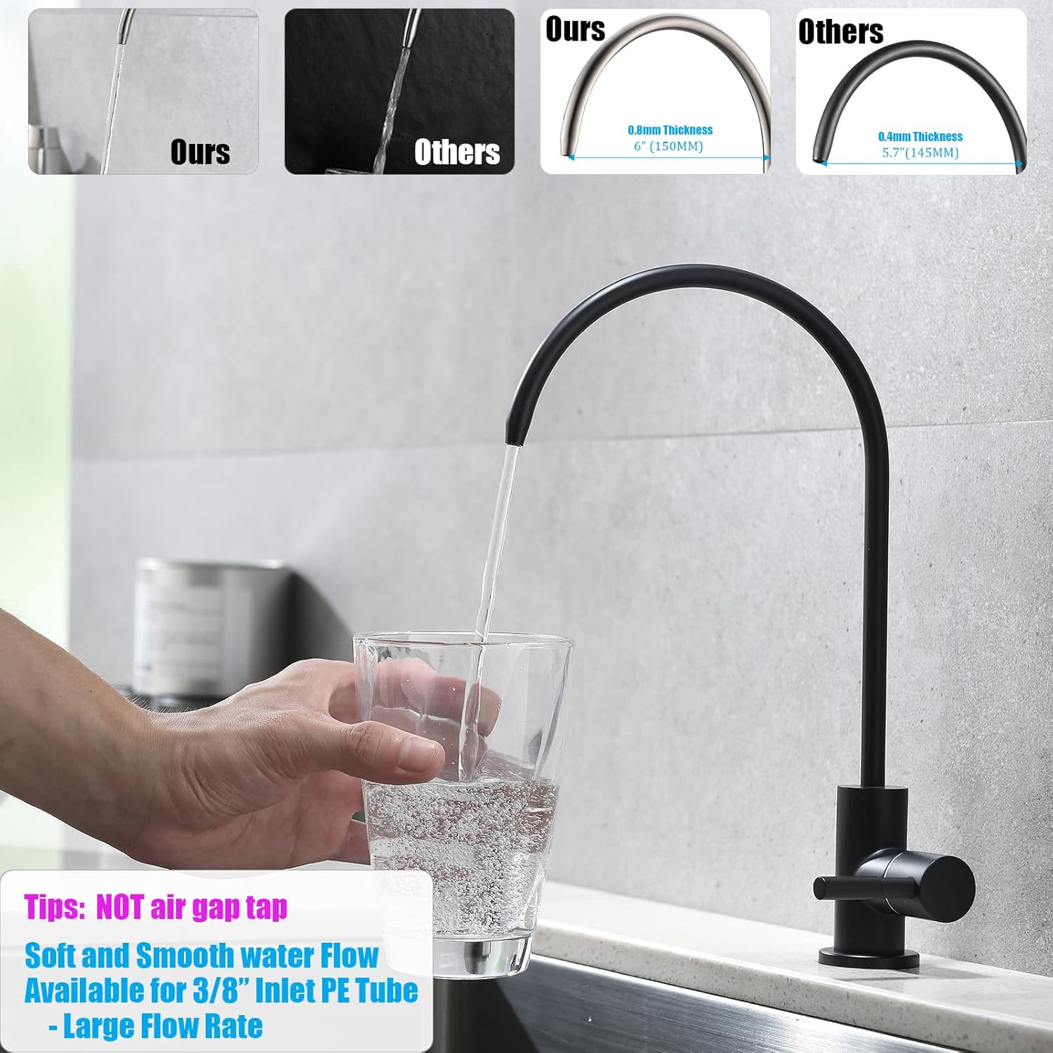 Black Kitchen Faucet with Pull Down Sprayer and Kitchen Sink Drinking Water RO Faucet