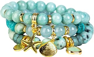 Jade Charm Bracelet for Women | Naomi Bracelet | Stretch Bracelet | Blue Semi-Precious Stone Bracelet | Gold Charm Bracelet | Rhinestone Bracelet