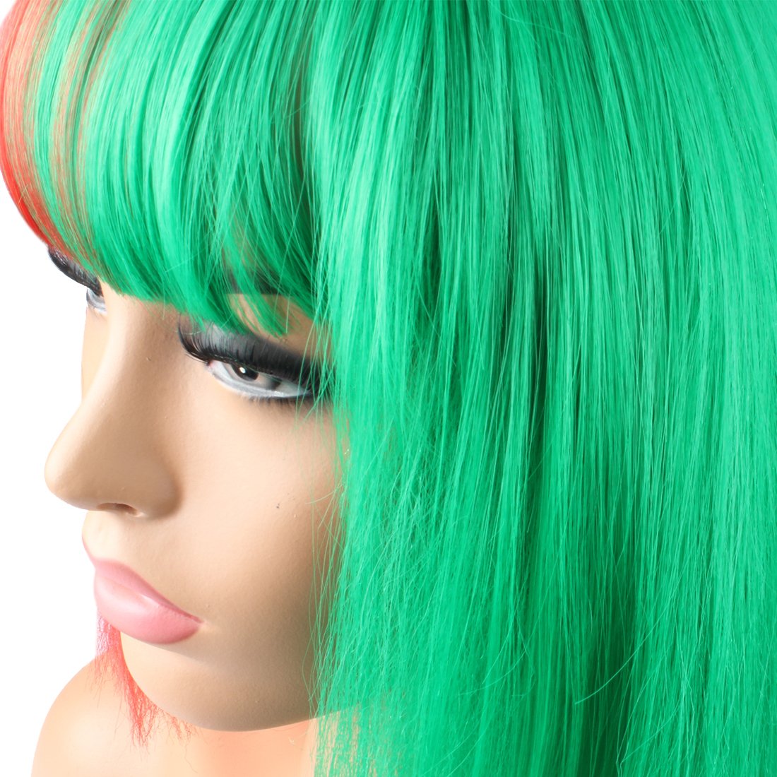 Peluca de moda de las mujeres corto Bob rizado recto flequillo sintético postizos rojos y verdes 7
