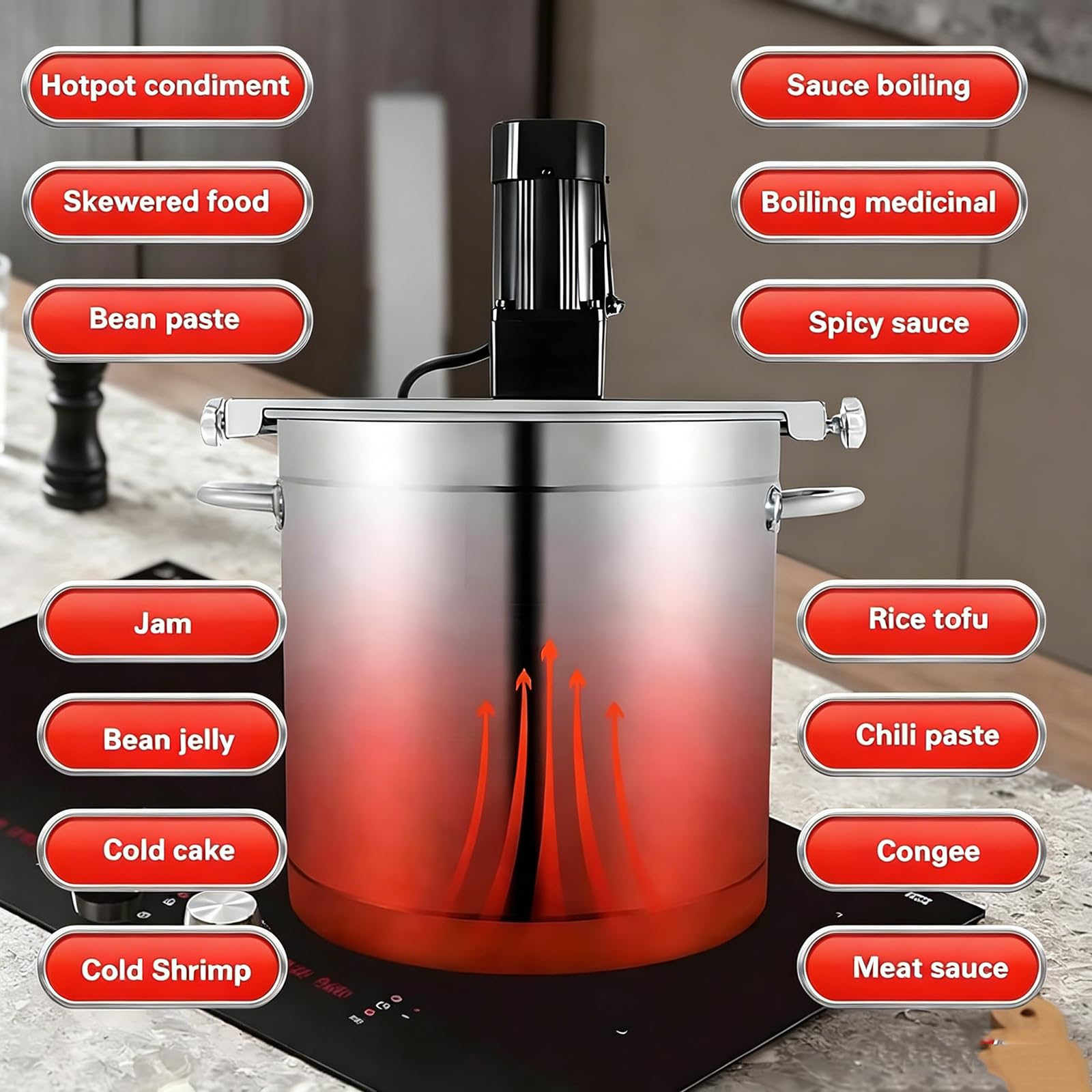 Mezclador de alimentos comercial, mezclador eléctrico de calefacción con velocidad ajustable, raspador de 4 cuchillas para cocinar y condimentar, capacidad de 20 L a 85 L, mezclador automático para