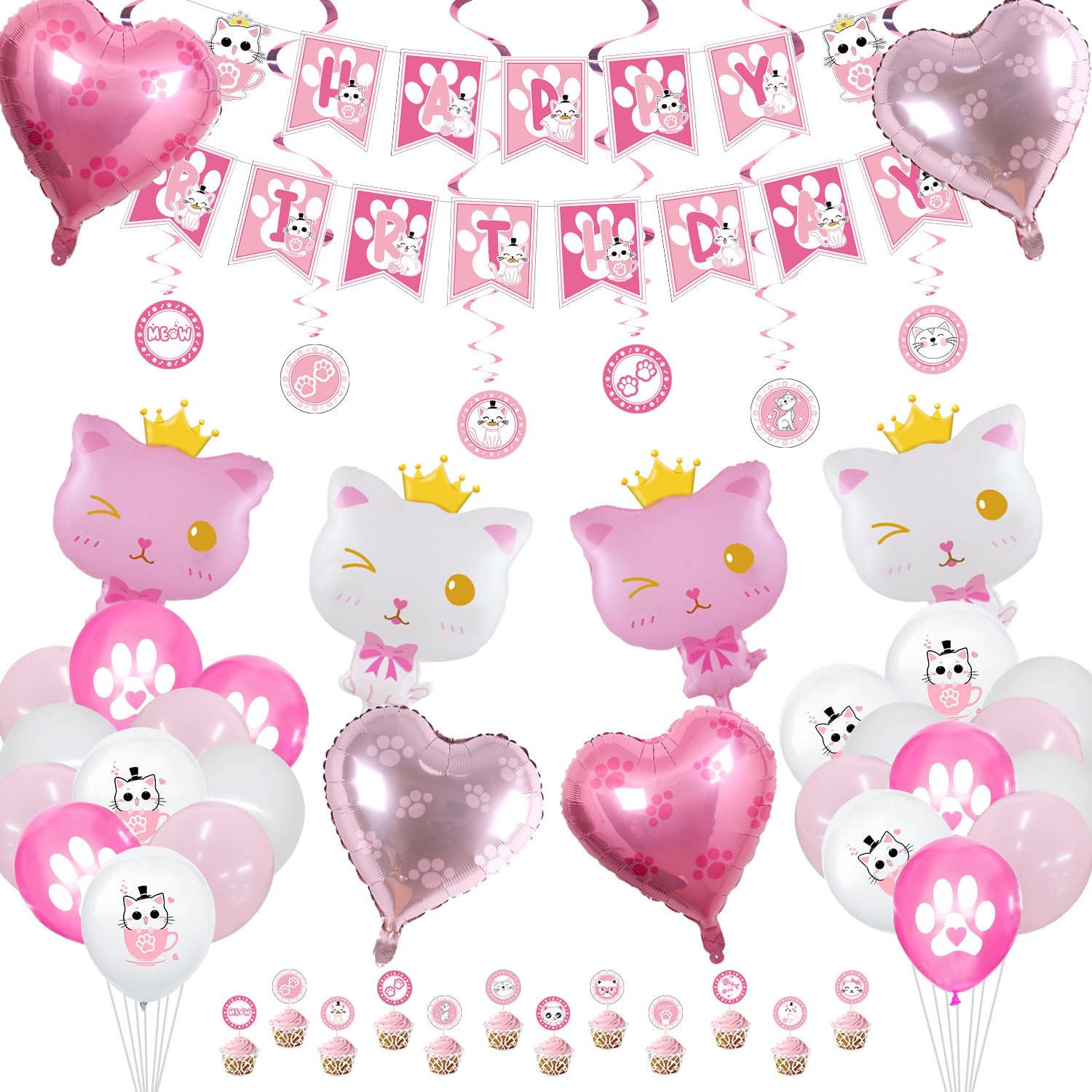 Kit Fête Thème Chat - 210 Pièces - Pour 20 Personnes - Anniversaire, image size:1500x1500