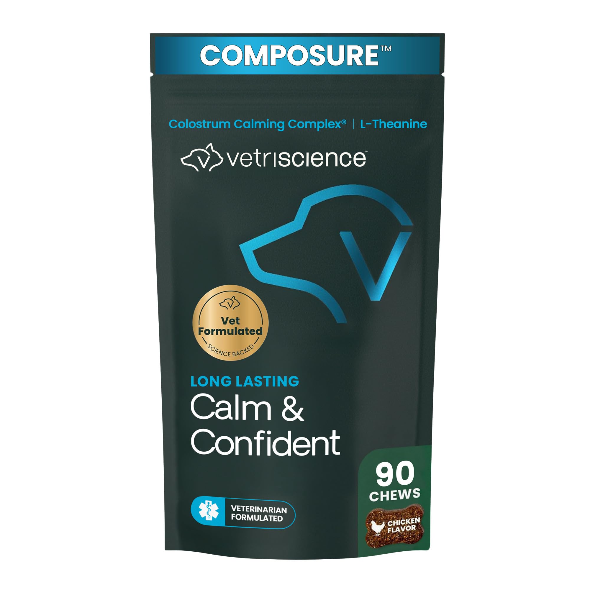 VetriScience Long Lasting Calming Chews for Dogs, Chicken, 90 Count