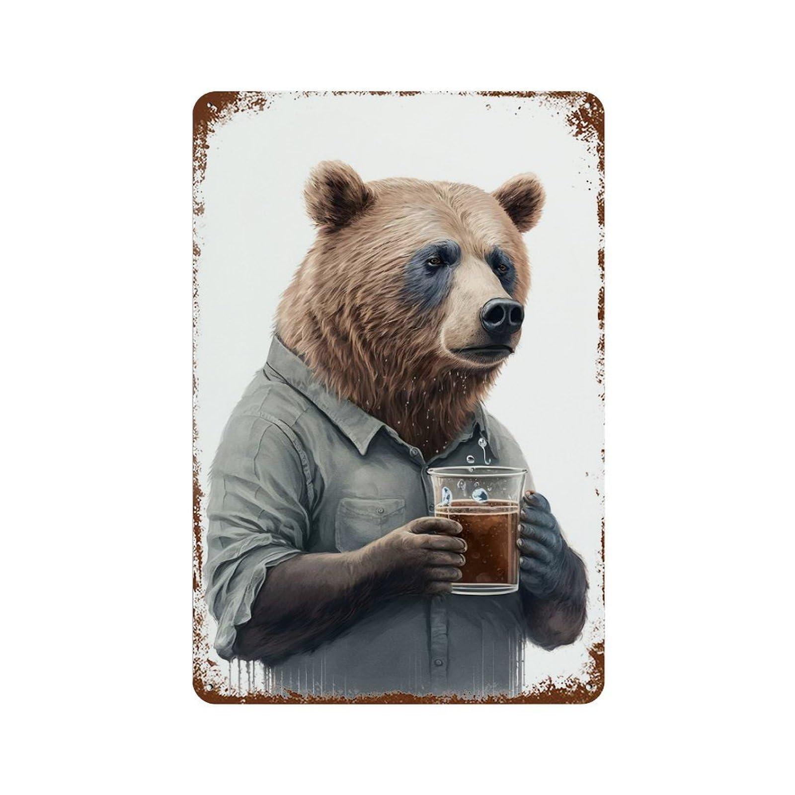 Coffe Bear Rustic Tin Plaque 11.8"x7.9", Rustic Home Decor for Office, Studio And Wall Decor