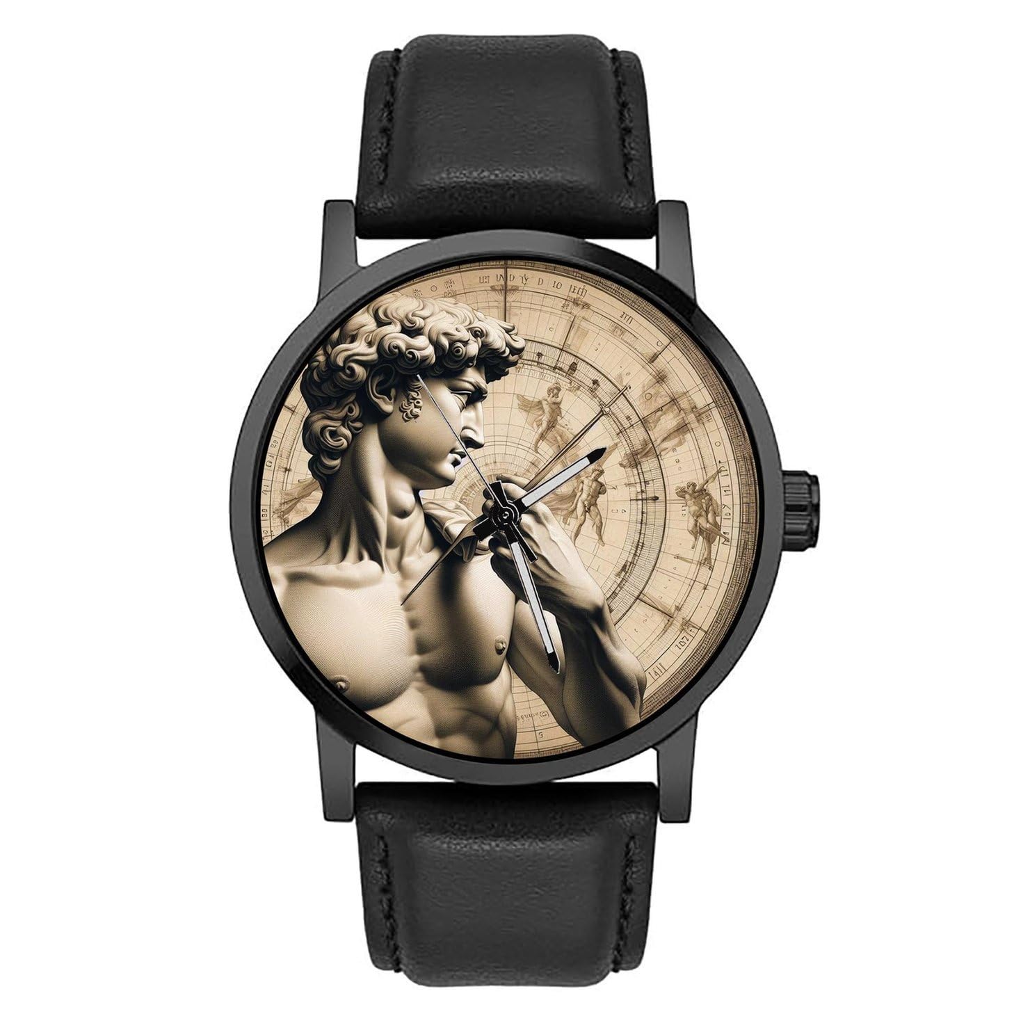 The David by Michelangelo – Museum Art Portrait Watch in Brass with Alabaster Stone Effect Dial