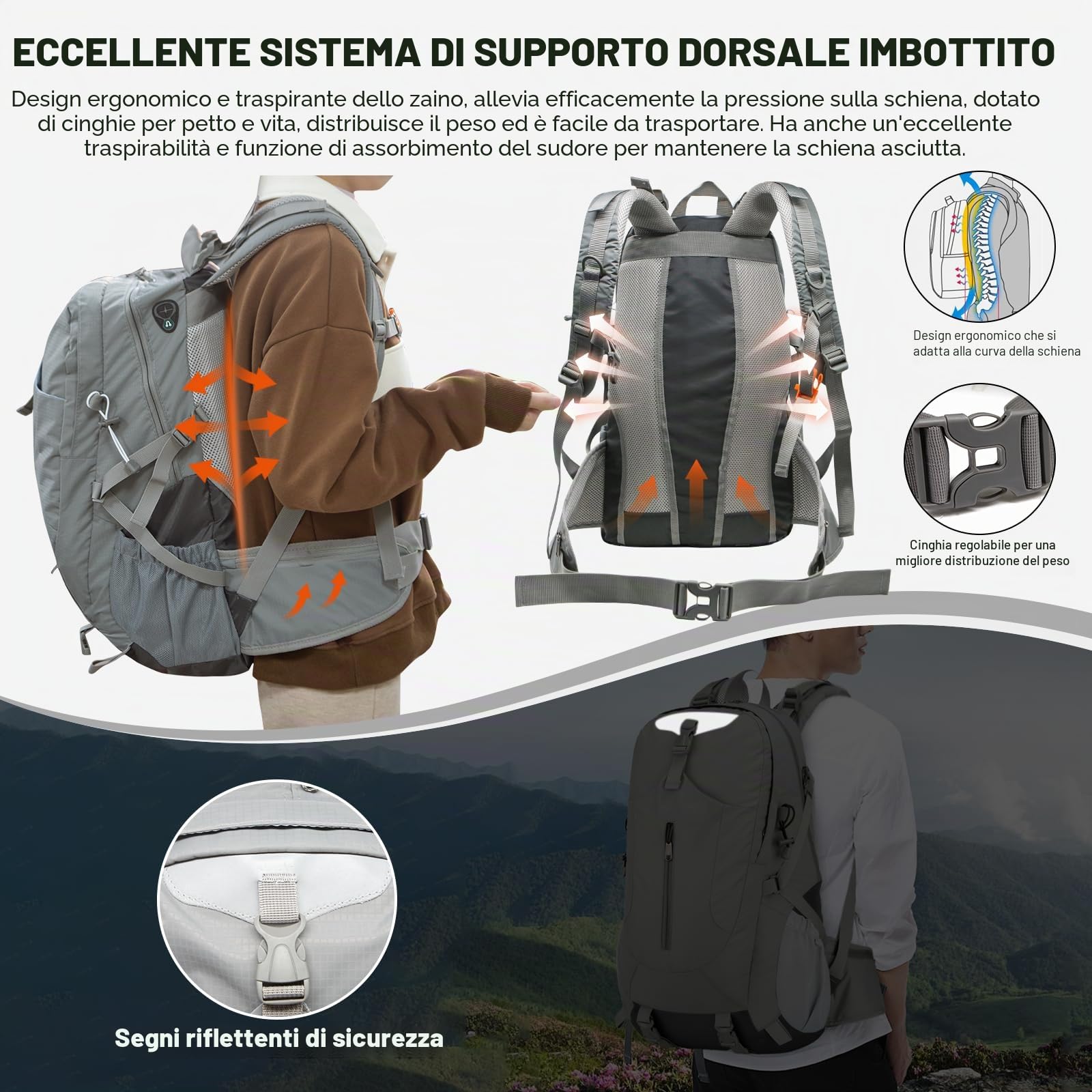 Long Keeper 40 Litri Zaino Trekking Uomo Donna Leggero Zaino Montagna Alpinismo Impermeabile Porta PC 15.6 Pollici Zaino Outdoor per Equitazione Campeggio Viaggio