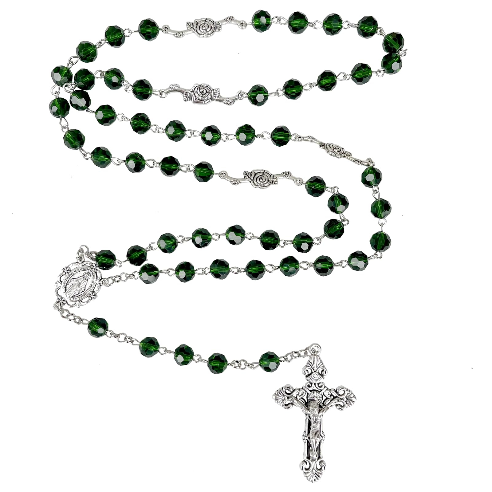 lulucrosslulucross Catholic 8mm Handmade Purple Glass Crystal Necklace Cross Rosary Bead Necklace, Catholic Faith Guardian Protection Jewelry Gift, Religious Inspirational Accessory