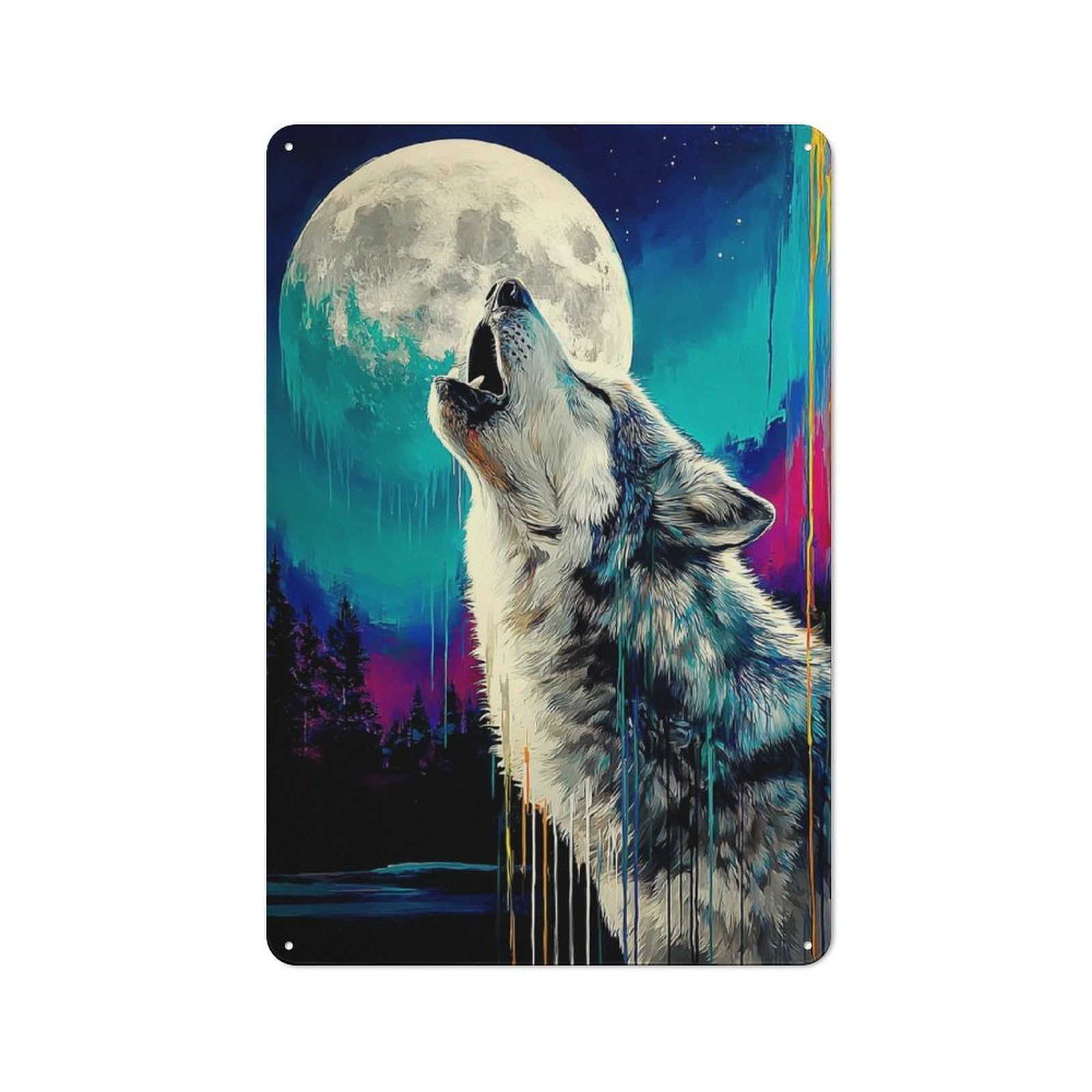 Junmoney Howling Wolf Under Moonlight For Lounge Or Reading Corner, Vintage Tin Sign 30X20cm, Seasonal Metal Wall Decor For Winter Interiors