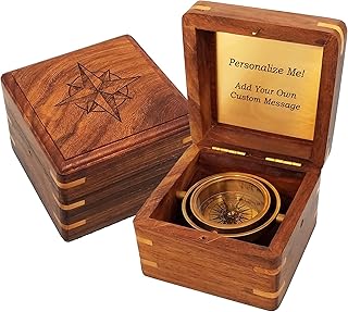 Engraved Compass Personalized in Wood Box | Antique Brass Desk Compass Gifts for Men, Him, Son, Grandson, Teen Boys for Graduation, Baptism, Confirmation, Business, Mentor (Miniature)