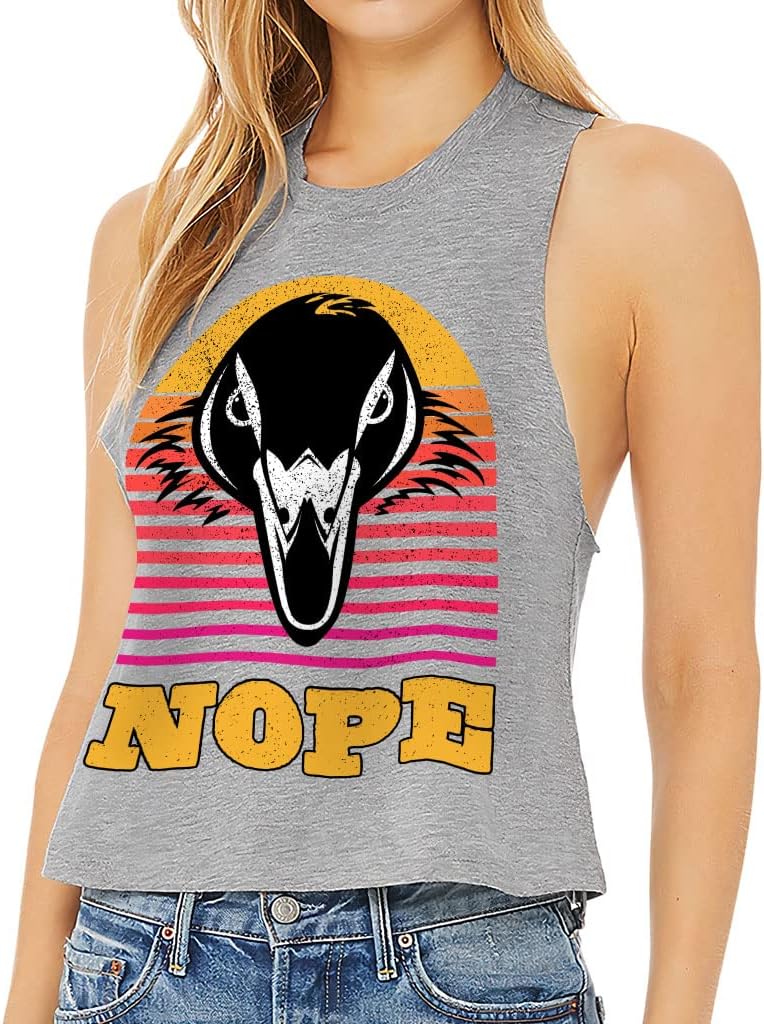 Bird Print Racerback Cropped Tank - Nope Women's Tank - Art Tank Top - Athletic Heather, M