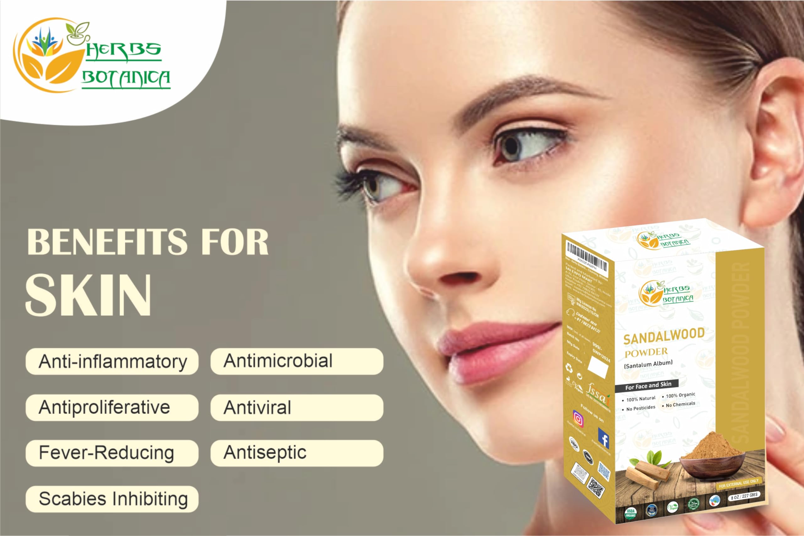 Herbs Botanica Chandan Sandalwood Powder Organic 227gm / 8 oz for Skin Face Pack, Face Mask, Worship Tilak - Image 3