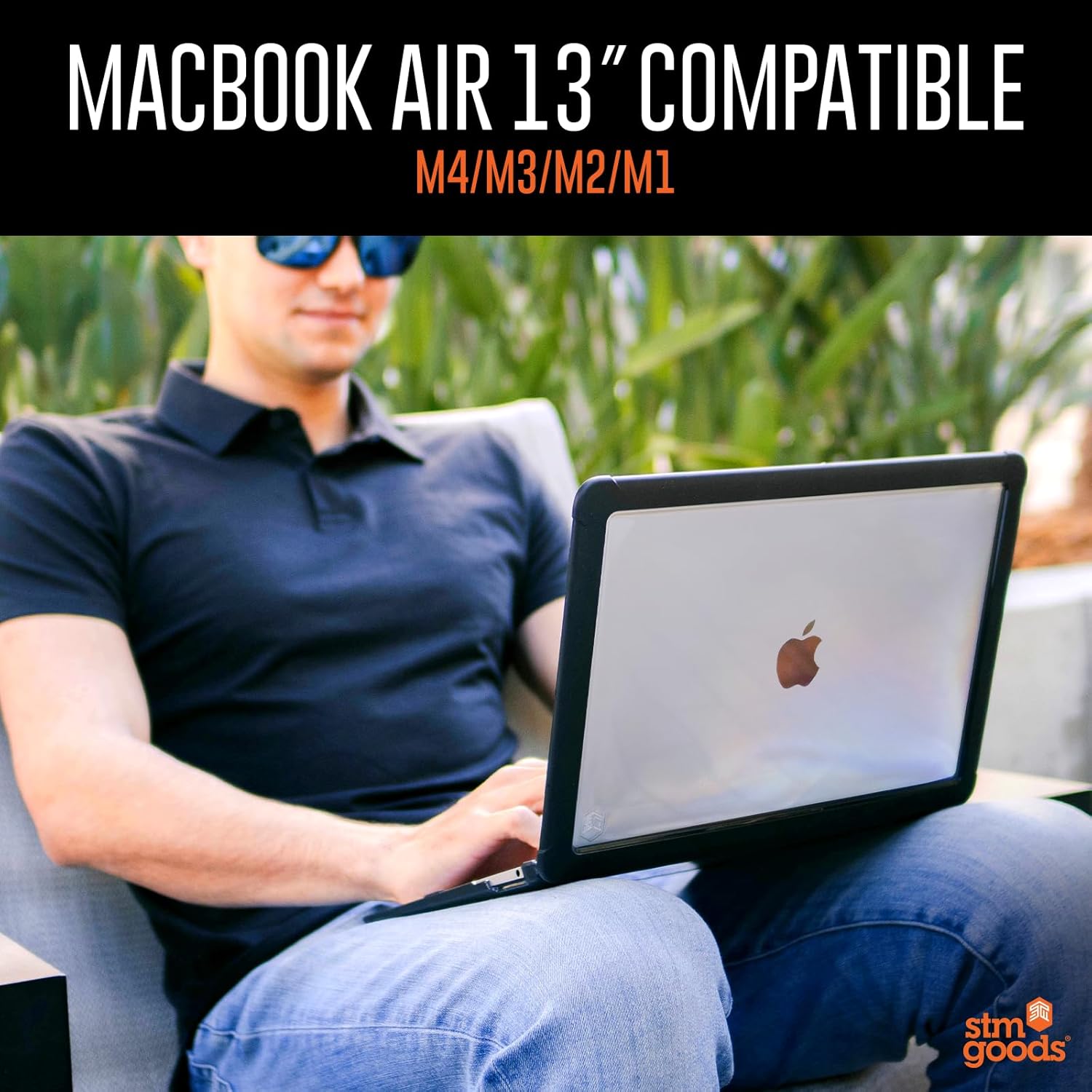 STM Dux for MacBook Air (13-inch) - M4, 2025/M3, 2024/M2, 2022- Ultra Protective Case - Clear Transparent PC, Rugged Raised TPU Bumpers with Textured Rubber Feet - Black