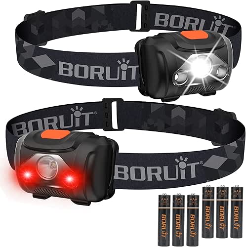 BORUIT 2 Pack LED Head Torch White Red Light Headlamp,4