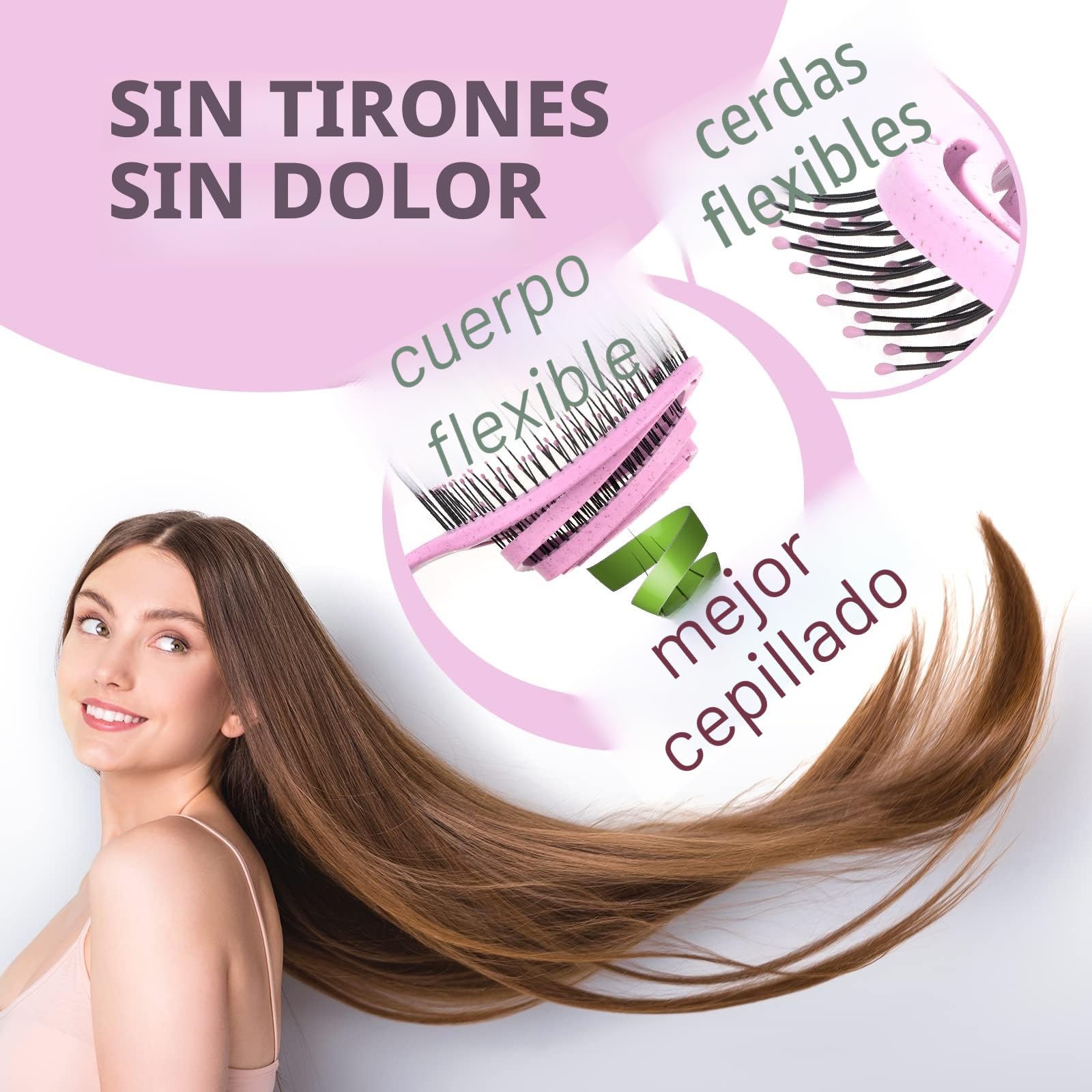 Cepillo Pelo Antitirones niña y adultos - Cepillo desenredante de fibra natural - exclusivas cerdas de flexión ultra suaves y con cuerpo - Se desliza con facilidad, 1 pieza - 1 pieza - Color Blush