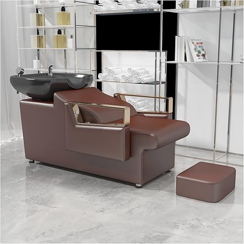 ReligWan Cama de champú minimalista semiacostada dedicada silla de champú de peluquero silla de fregadero de cerámica para champú para equipo de