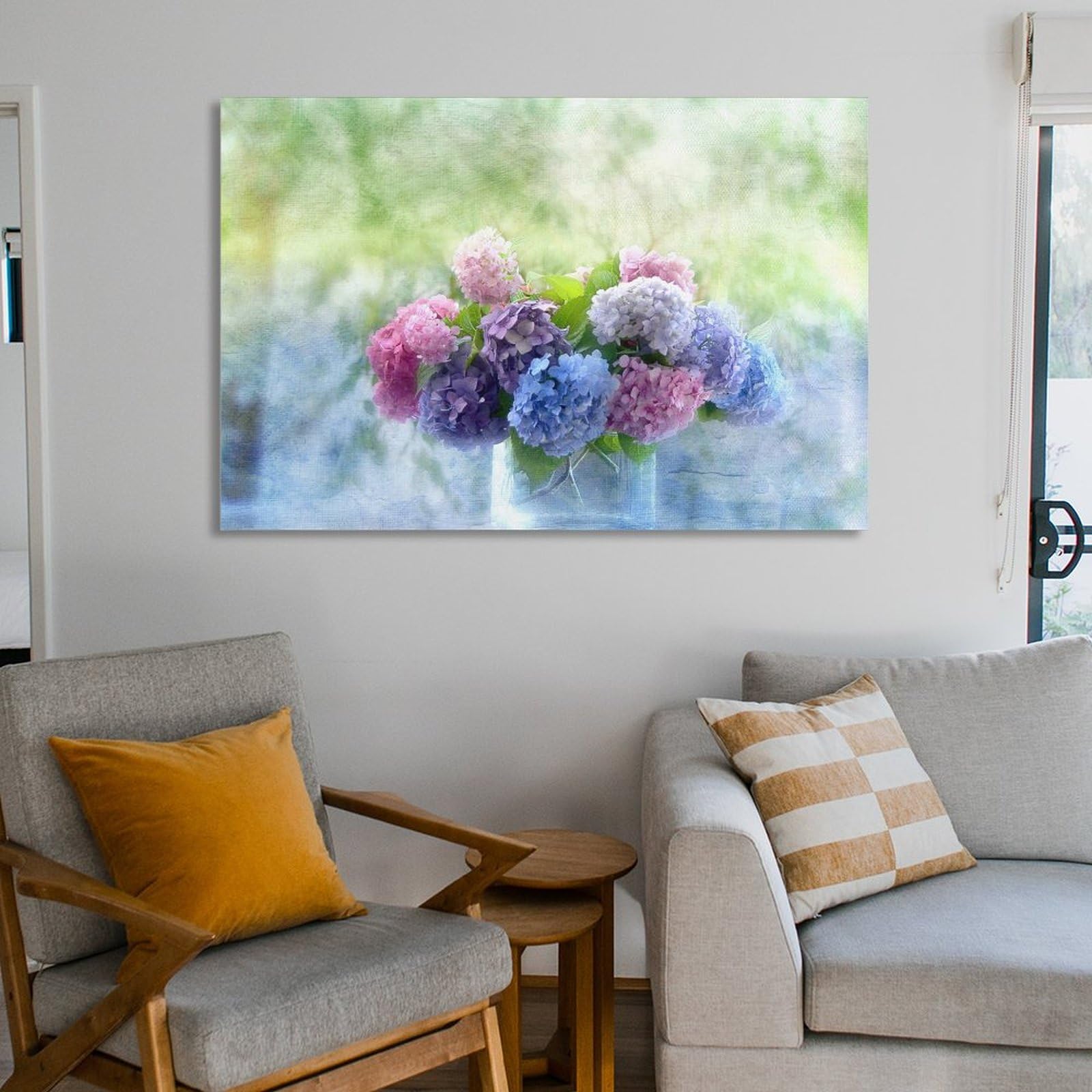 アートポスター：68庭石と青いアジサイ