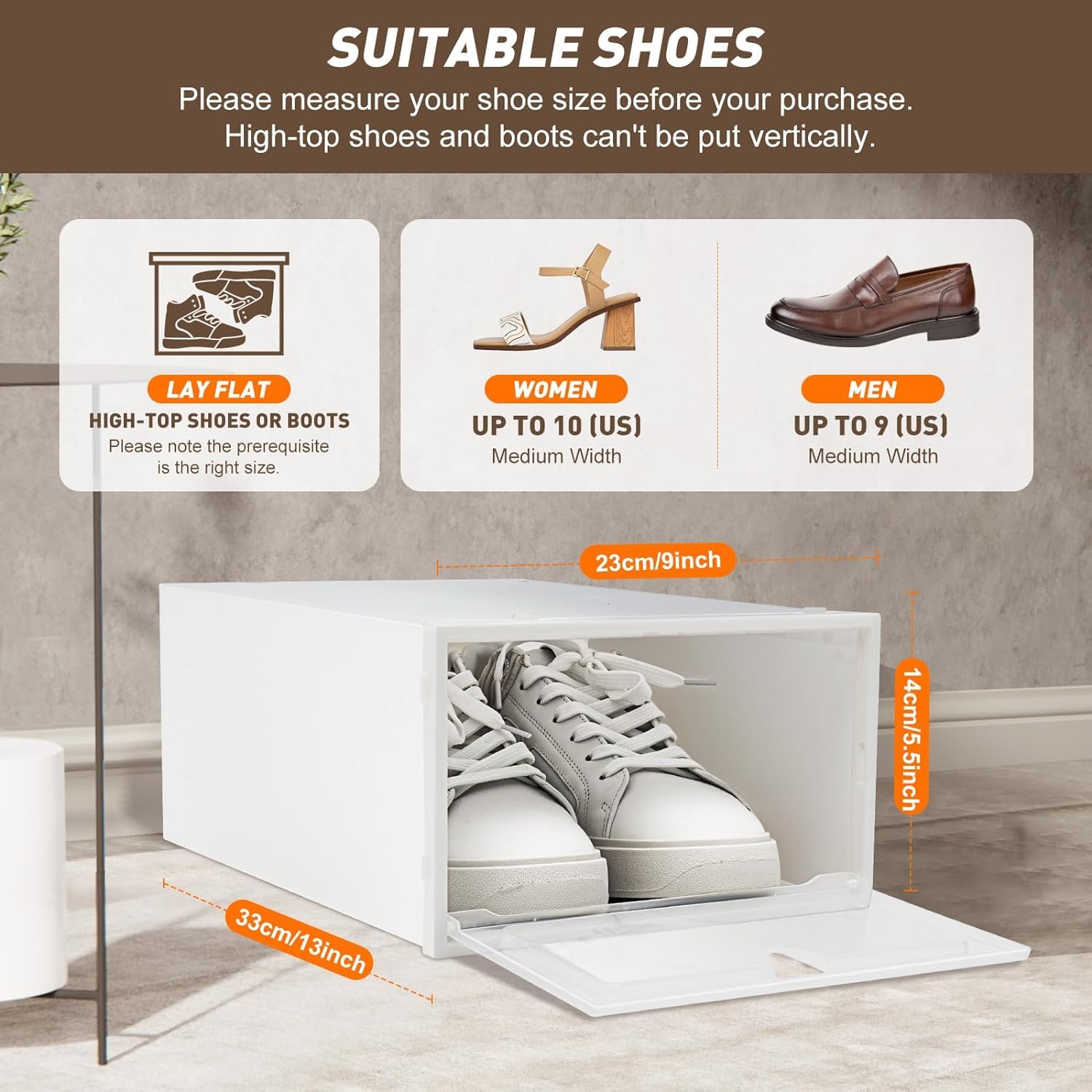 14:50HINOPY - Set di 20 scatole per scarpe, pieghevoli e impilabili, in plastica con coperchio trasparente per scarpe basse, scarpe casual e scarpe da ginnastica, ecc., 33 x 23 x 14 cm