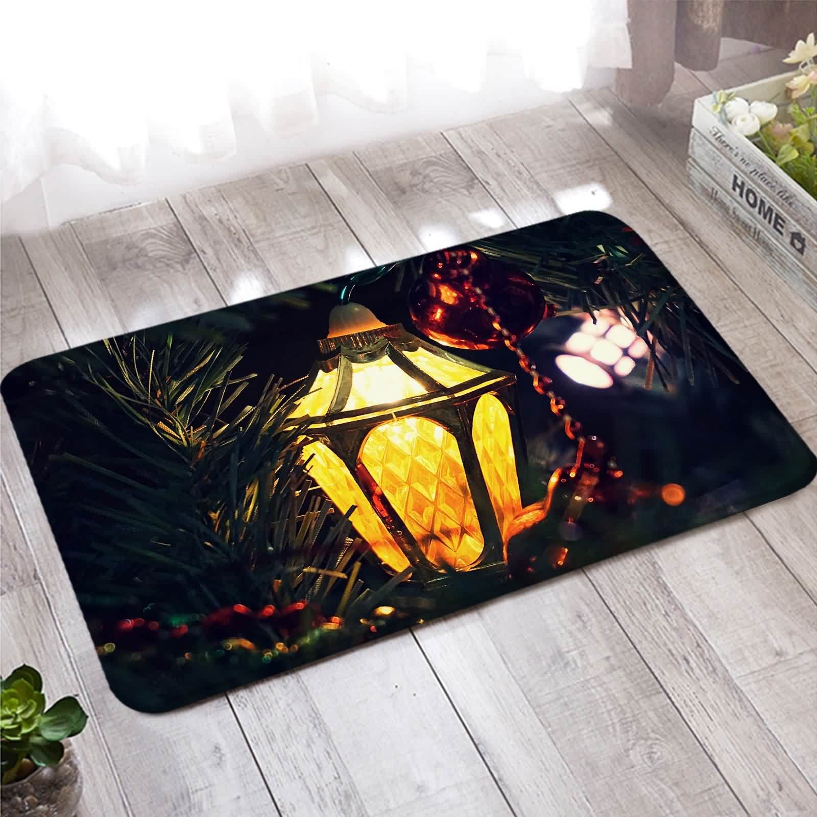 Felpudo para casa, alfombra de entrada grande amarilla, luces de Navidad, 50 x 80 cm, decoración para el hogar