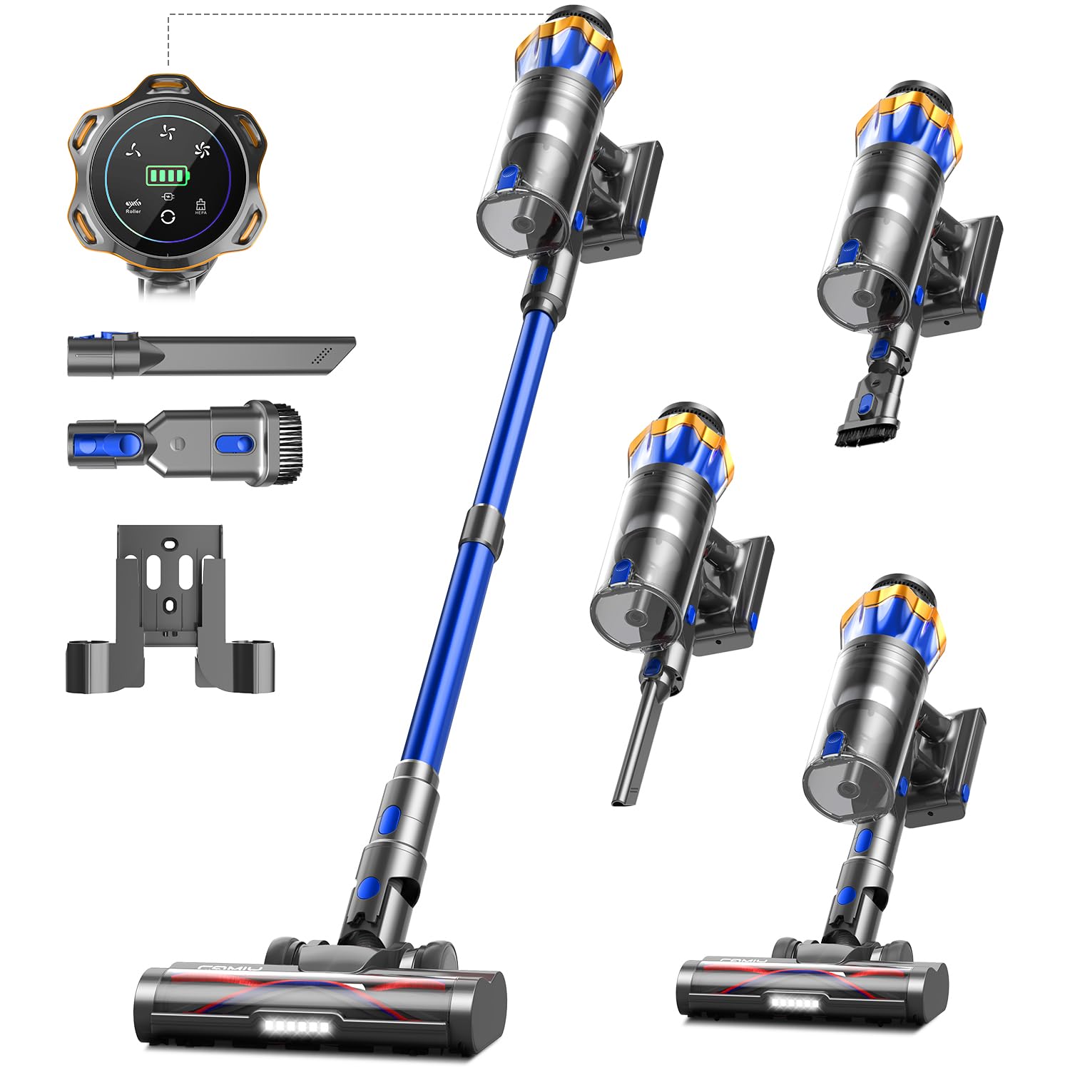 CAMIY Cordless Vacuum Cleaner, 600W 50KPA 65Mins Self-Standing Vacuum Cleaners with LED Display, Anti-Tangle, Rechargeable, Stick Vacuum Cordless for Pet Hair, Carpets, Hard Floors & Car