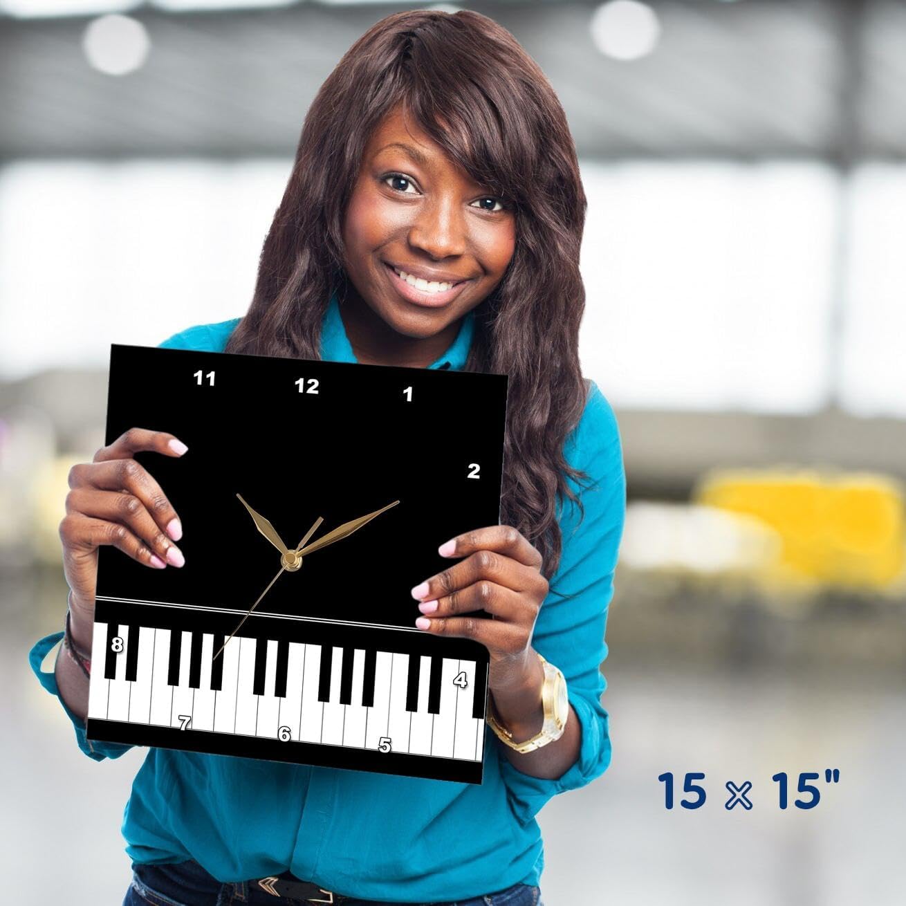 3dRose Black Piano Edge - Baby Grand Keyboard Music Design for Pianist Musical Player and Musician Gifts - Wall Clock, 15 by 15-Inch (DPP_112947_3)