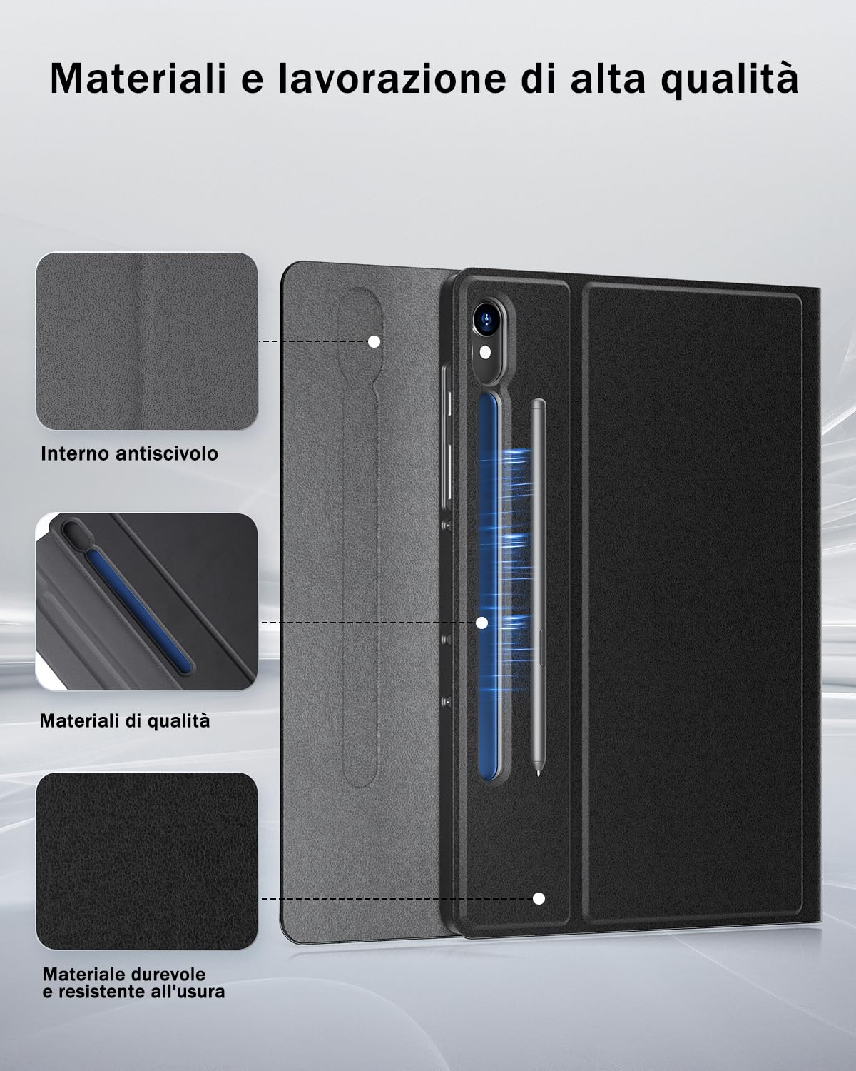 Cover Per Samsung Galaxy Tab S10 Lite/S10 FE (2025)/S9 FE (2023)/Tab S9 (2023)/Tab S8 (2022)/Tab S7 (2020) 10.9-11 Pollici Con wireless Bluetooth tastiera italiana (QWERTY) e Mouse Keyboard Case Nero