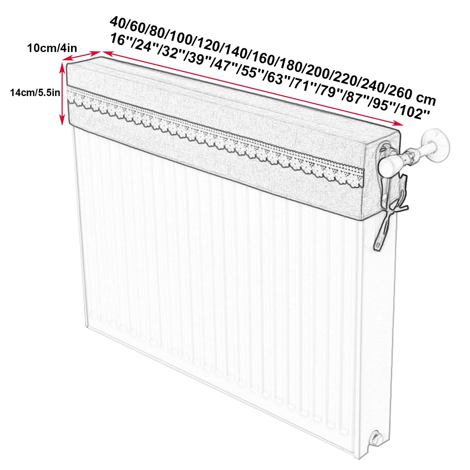 Copritermosifone Stoffa con Pizzo, 2 Pezzi, Protezione Antipolvere per Radiatori In Morbido Tessuto Misto, Copri Termosifone per La Casa, 12 Misure(Gray,60cm/24in)