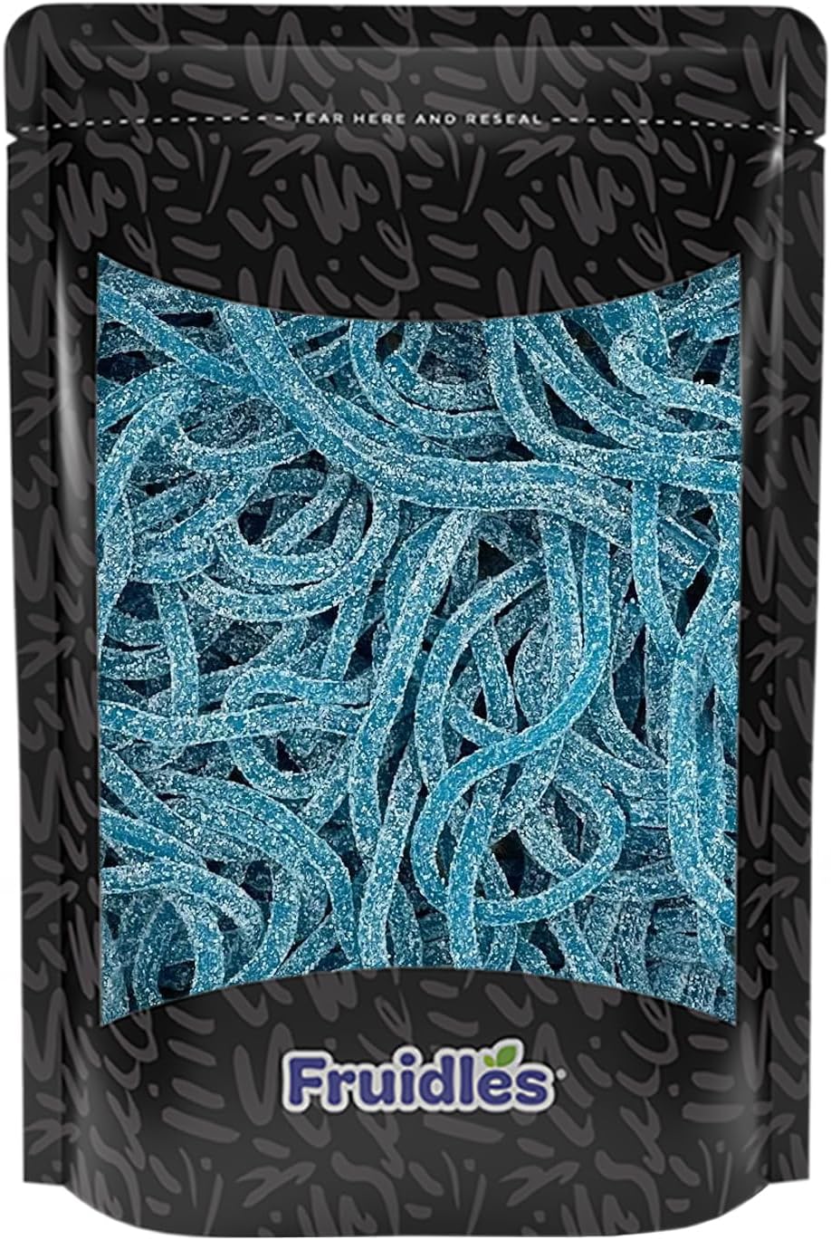 Fruidles Licorice Laces, Long Candy Straws, String Licorice Candy, Soft Chewy, Gelatin-Free, Party Favor (Sour Blue Raspberry Laces, Half-Pound)