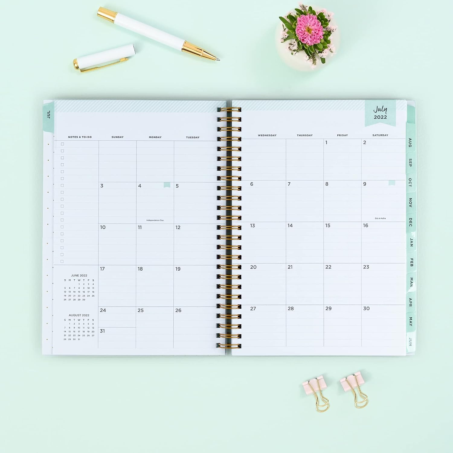 Blue Sky Day Designer for 2022-2023 Academic Year Weekly & Monthly Planner Notes, 5.8' x 8.6', Frosted Cover, Climbing Floral Mint (137884-A23)