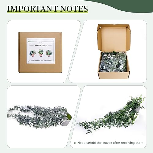 Miniatura 9 de Plantas colgantes artificiales para estante, vegetación falsa en maceta, paquete de 2 enredaderas de eucalipto sintético en maceta negra, decoración